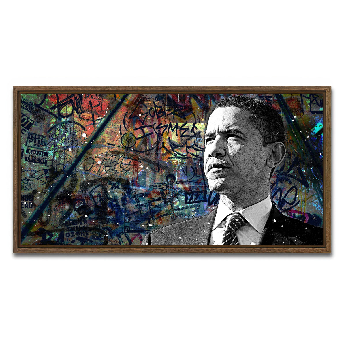 AUTO-MOCKUP WHITE | Abstract Obama | 1 Piece | Walnut Framed Canvas | group=2x1
