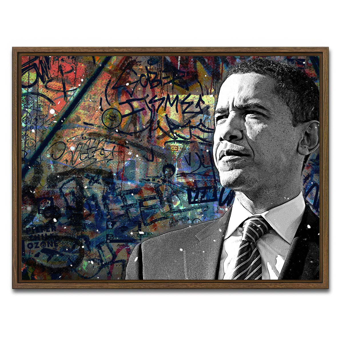 AUTO-MOCKUP WHITE | Abstract Obama | 1 Piece | Walnut Framed Canvas | group=4x3