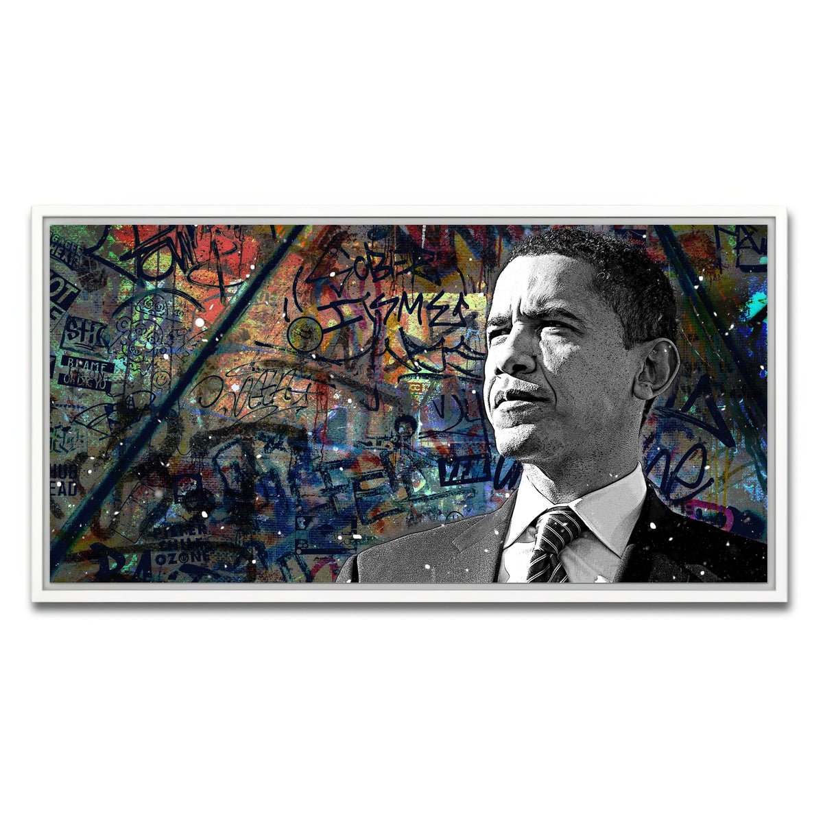 AUTO-MOCKUP WHITE | Abstract Obama | 1 Piece | White Framed Canvas | group=2x1