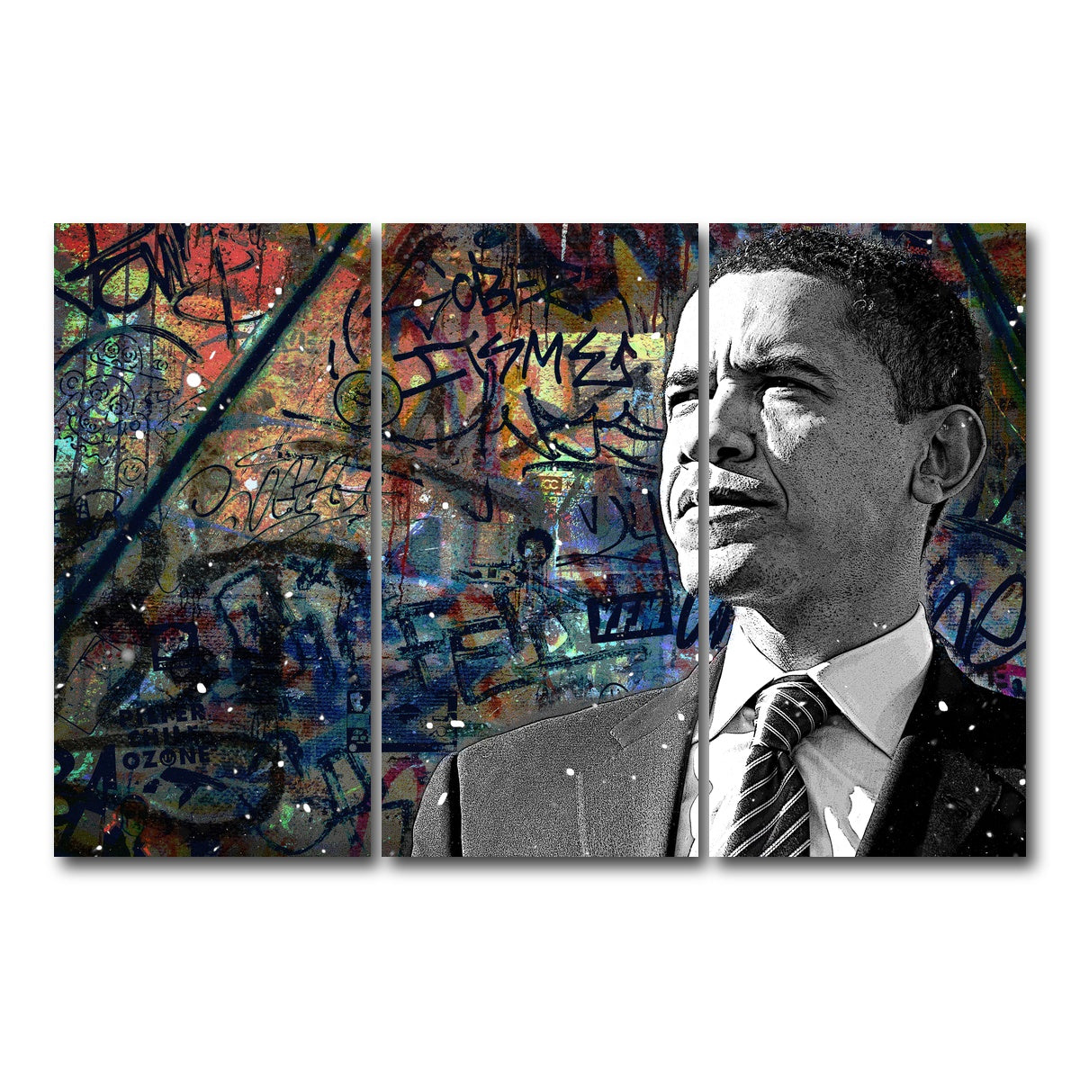 AUTO-MOCKUP WHITE | Abstract Obama | 3 Piece | Gallery Wrap Canvas | group=12x24