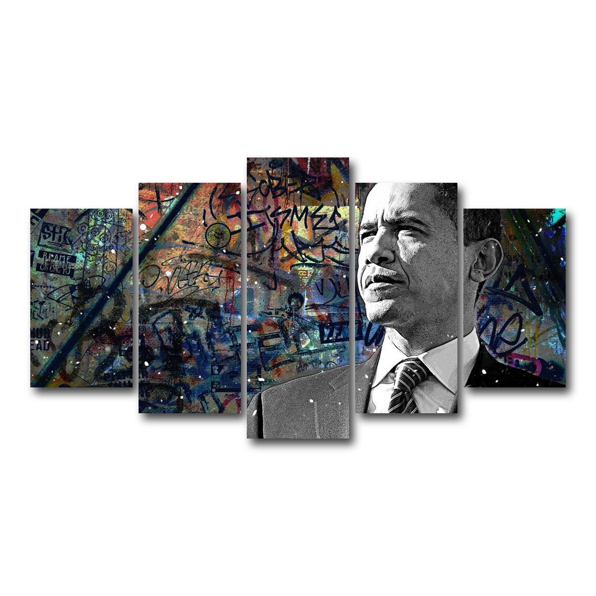 AUTO-MOCKUP WHITE | Abstract Obama | 5 Piece | Gallery Wrap Canvas | group=5_normal