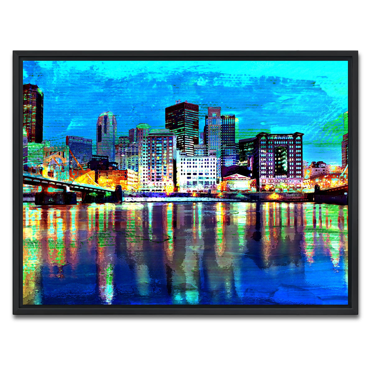 AUTO-MOCKUP WHITE | Abstract Pittsburgh At Night | 1 Piece | Black Framed Canvas | group=4x3