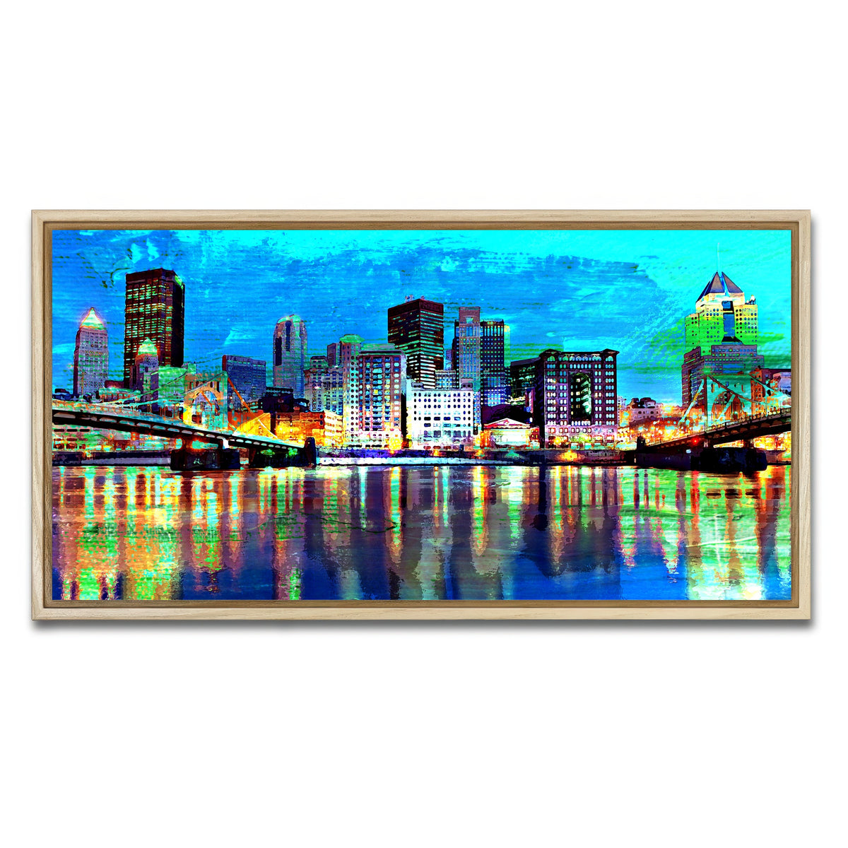 AUTO-MOCKUP WHITE | Abstract Pittsburgh At Night | 1 Piece | Natural Framed Canvas | group=2x1