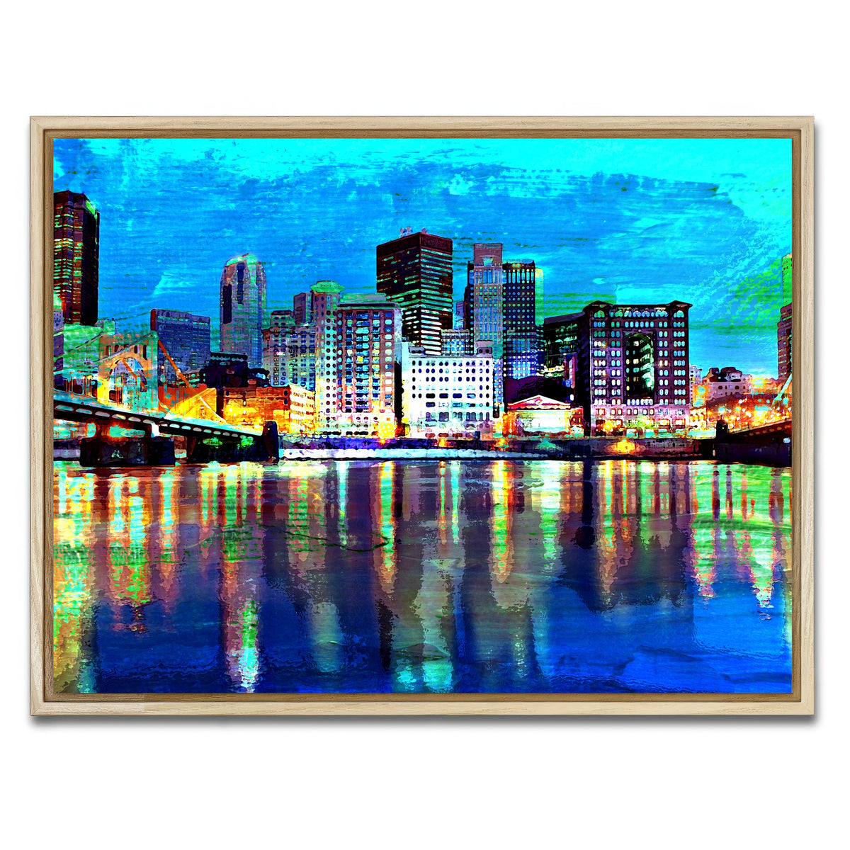 AUTO-MOCKUP WHITE | Abstract Pittsburgh At Night | 1 Piece | Natural Framed Canvas | group=4x3