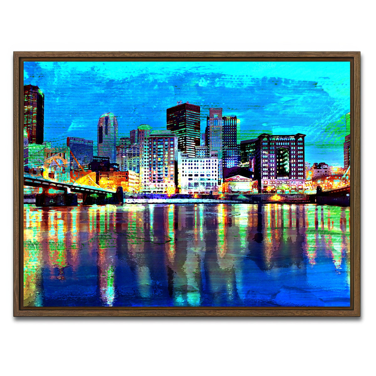 AUTO-MOCKUP WHITE | Abstract Pittsburgh At Night | 1 Piece | Walnut Framed Canvas | group=4x3