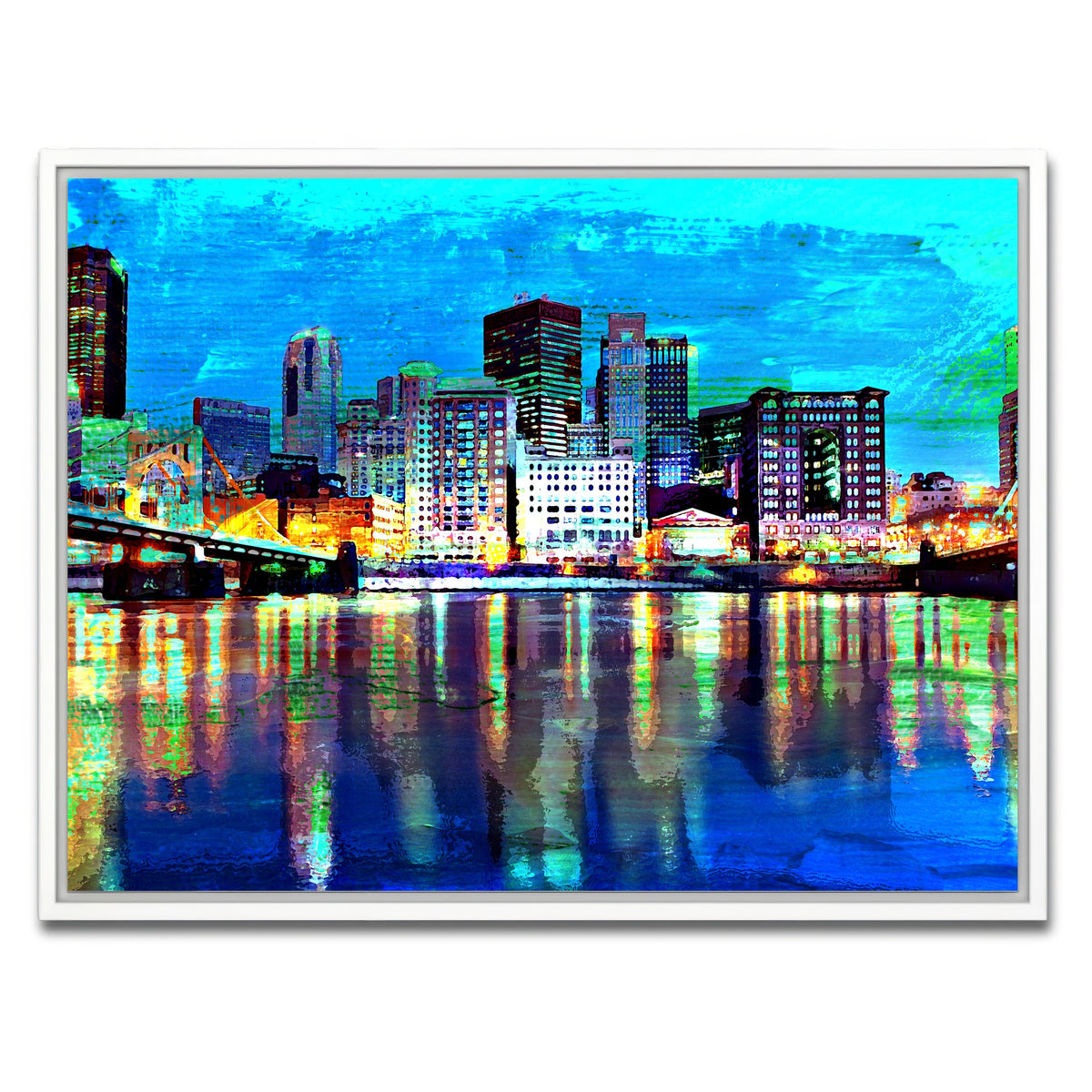 AUTO-MOCKUP WHITE | Abstract Pittsburgh At Night | 1 Piece | White Framed Canvas | group=4x3