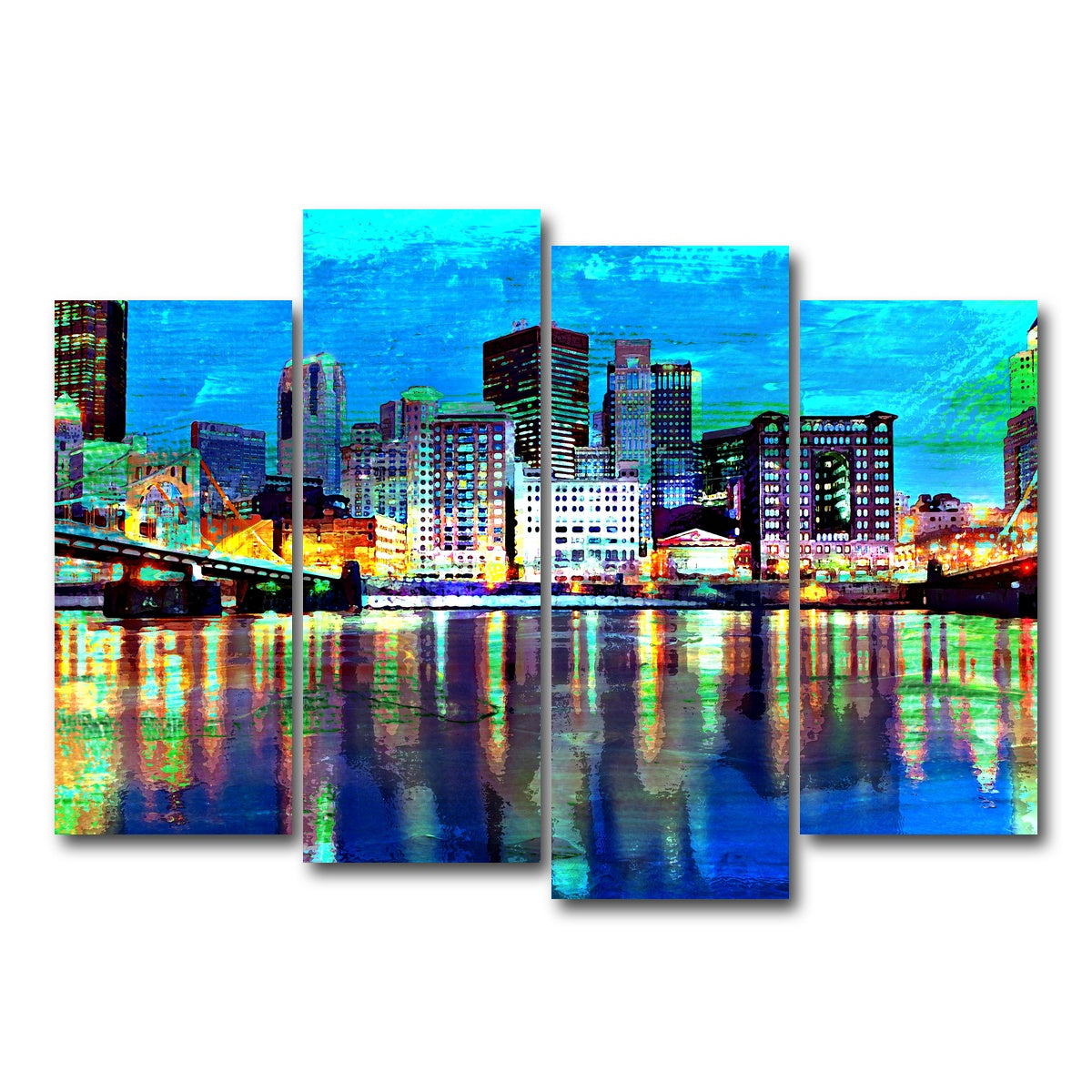 AUTO-MOCKUP WHITE | Abstract Pittsburgh At Night | 4 Piece | Gallery Wrap Canvas | group=4_normal