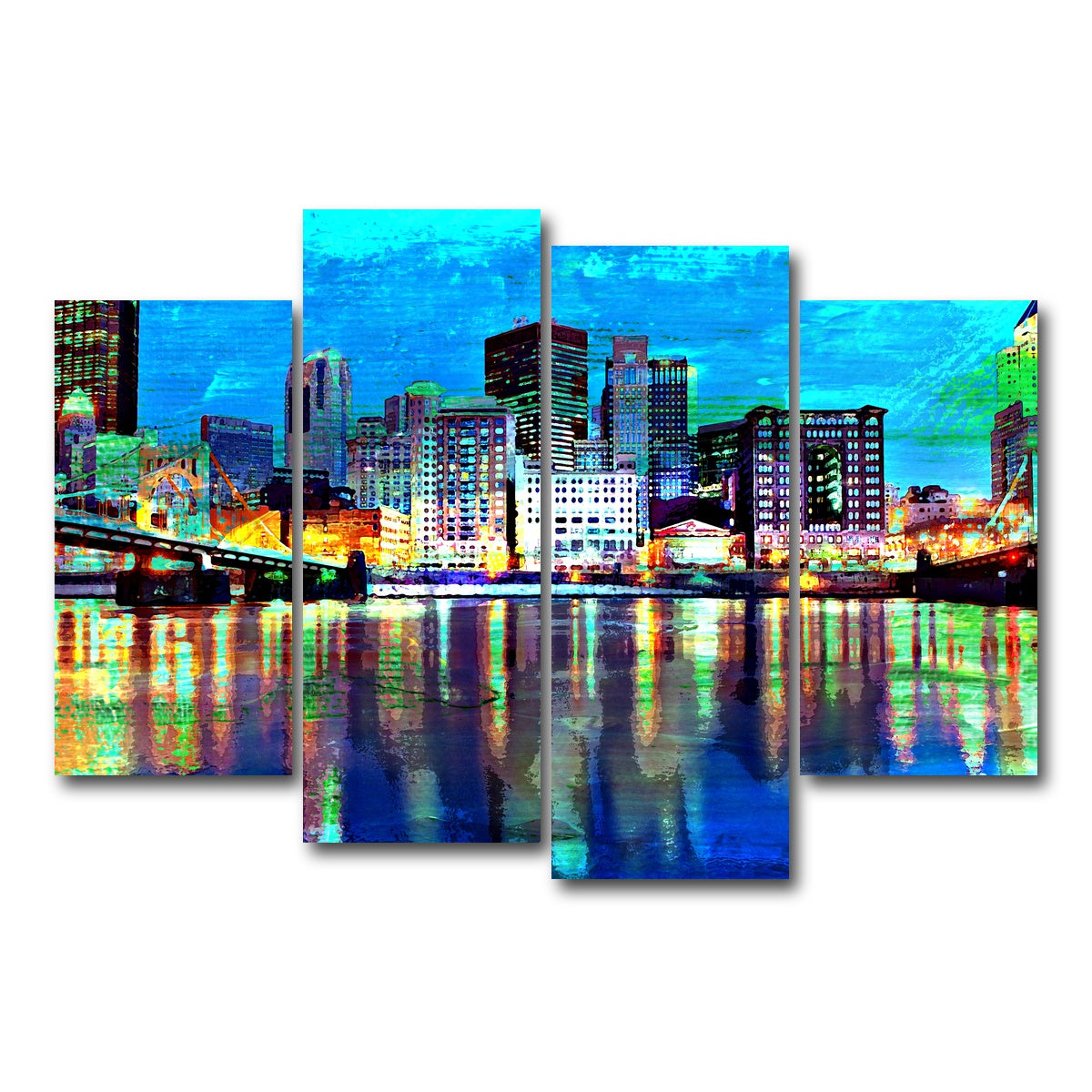 AUTO-MOCKUP WHITE | Abstract Pittsburgh At Night | 4 Piece | Gallery Wrap Canvas | group=4_short