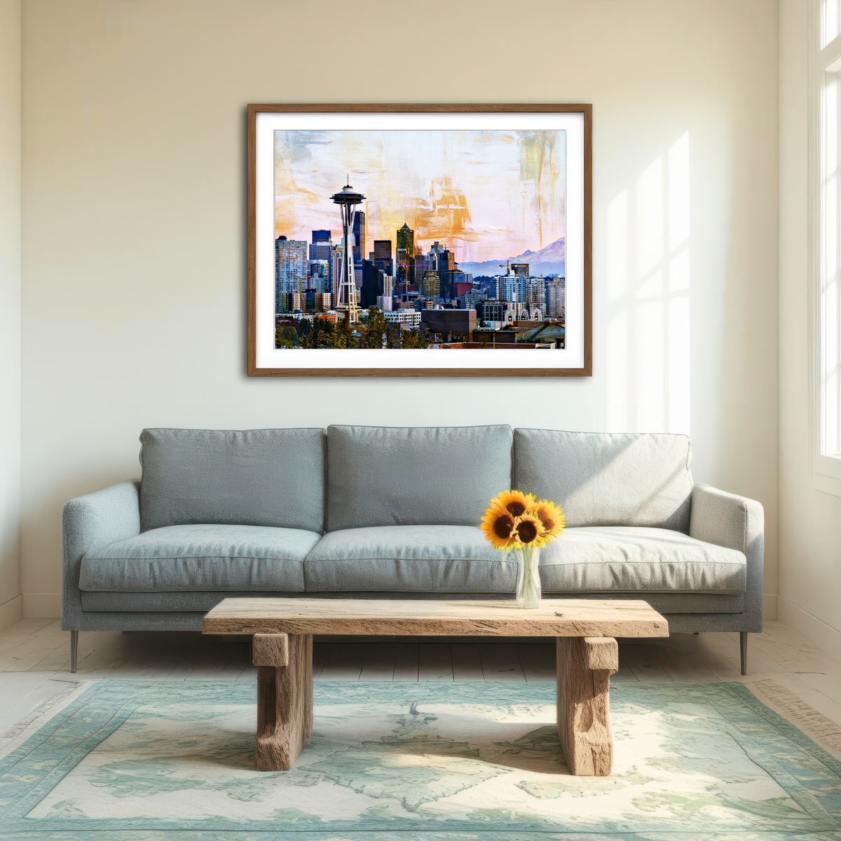 AUTO-MOCKUP ROOM | Abstract Seattle Skyline Wall Art