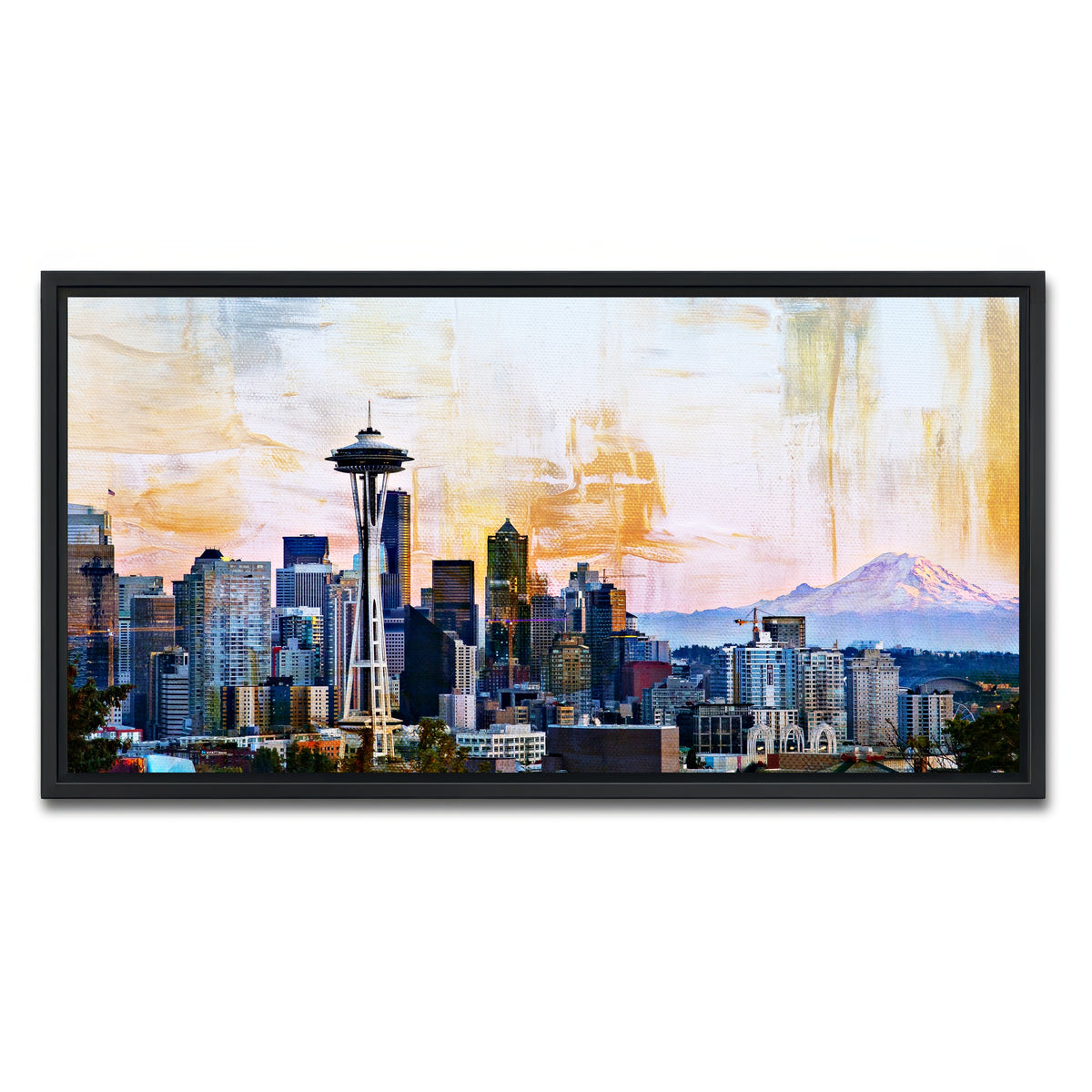AUTO-MOCKUP WHITE | Abstract Seattle Skyline | 1 Piece | Black Framed Canvas | group=2x1