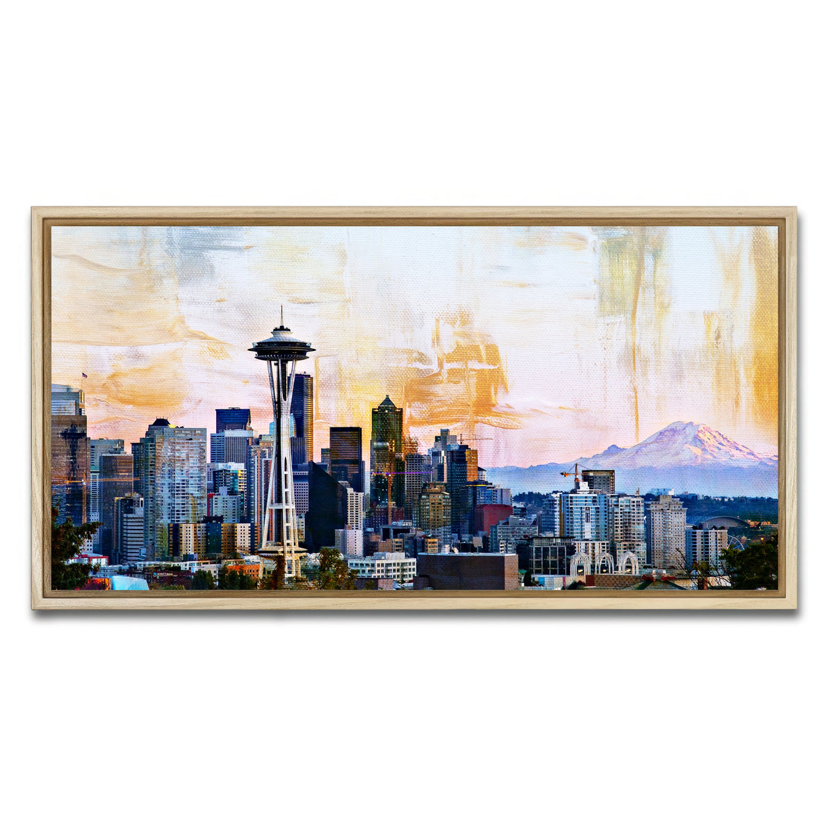 AUTO-MOCKUP WHITE | Abstract Seattle Skyline | 1 Piece | Natural Framed Canvas | group=2x1