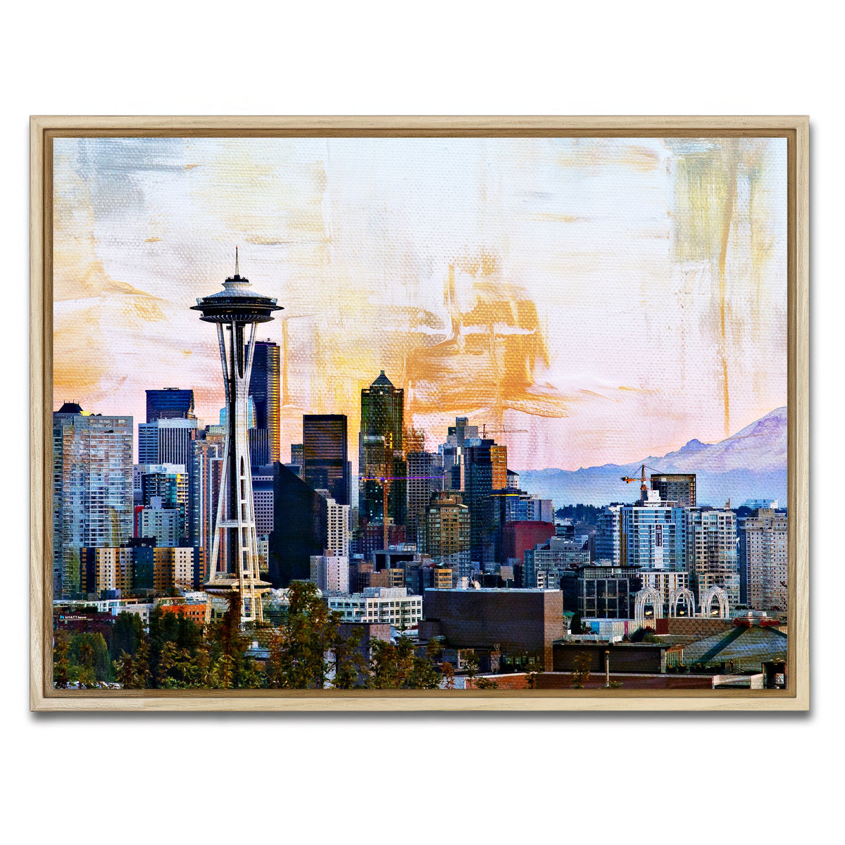 AUTO-MOCKUP WHITE | Abstract Seattle Skyline | 1 Piece | Natural Framed Canvas | group=4x3