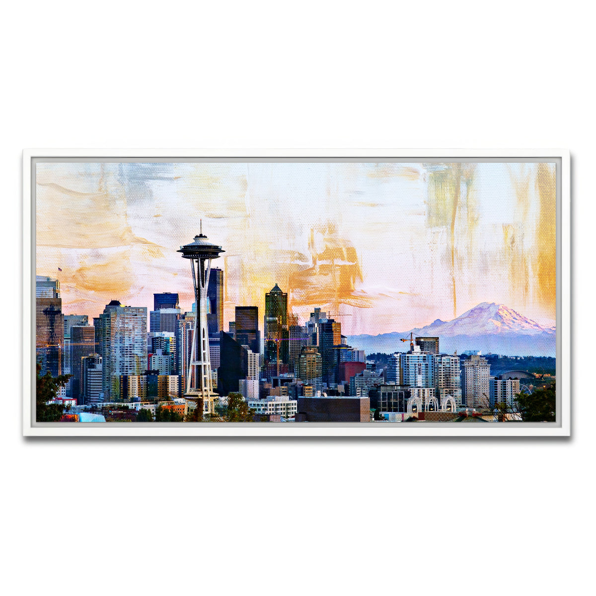 AUTO-MOCKUP WHITE | Abstract Seattle Skyline | 1 Piece | White Framed Canvas | group=2x1