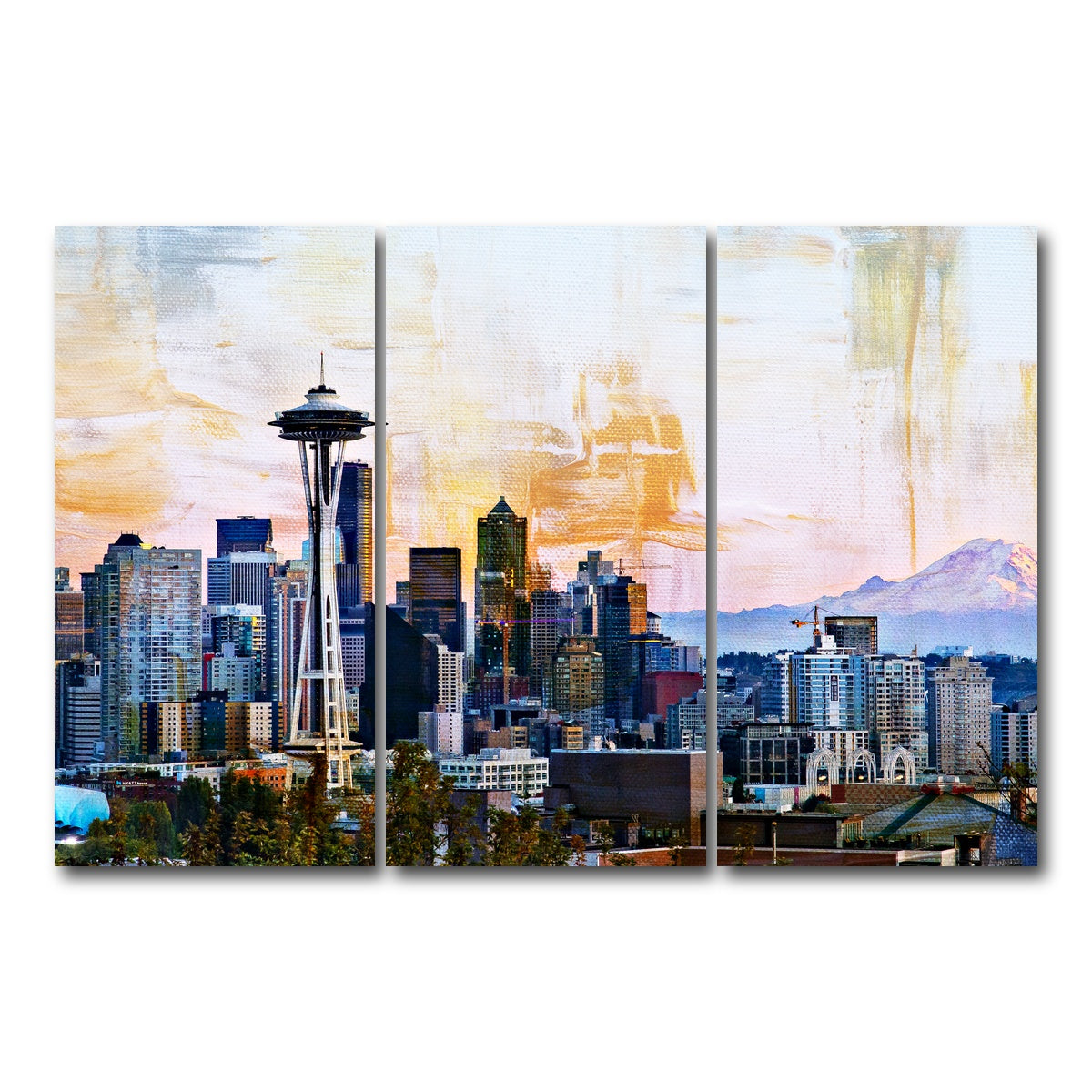 AUTO-MOCKUP WHITE | Abstract Seattle Skyline | 3 Piece | Gallery Wrap Canvas | group=12x24