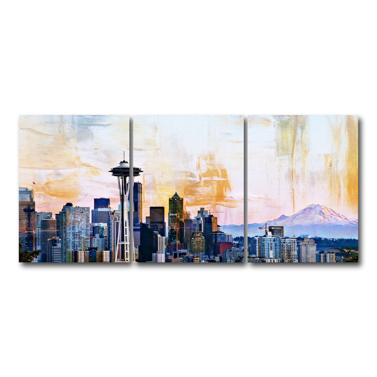 AUTO-MOCKUP WHITE | Abstract Seattle Skyline | 3 Piece | Gallery Wrap Canvas | group=18x24