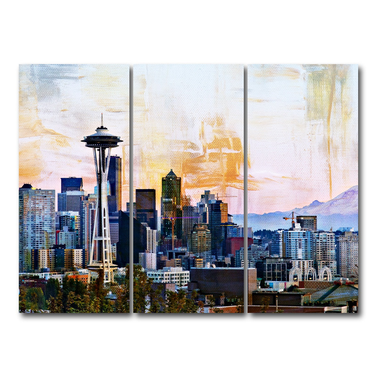 AUTO-MOCKUP WHITE | Abstract Seattle Skyline | 3 Piece | Gallery Wrap Canvas | group=8x18