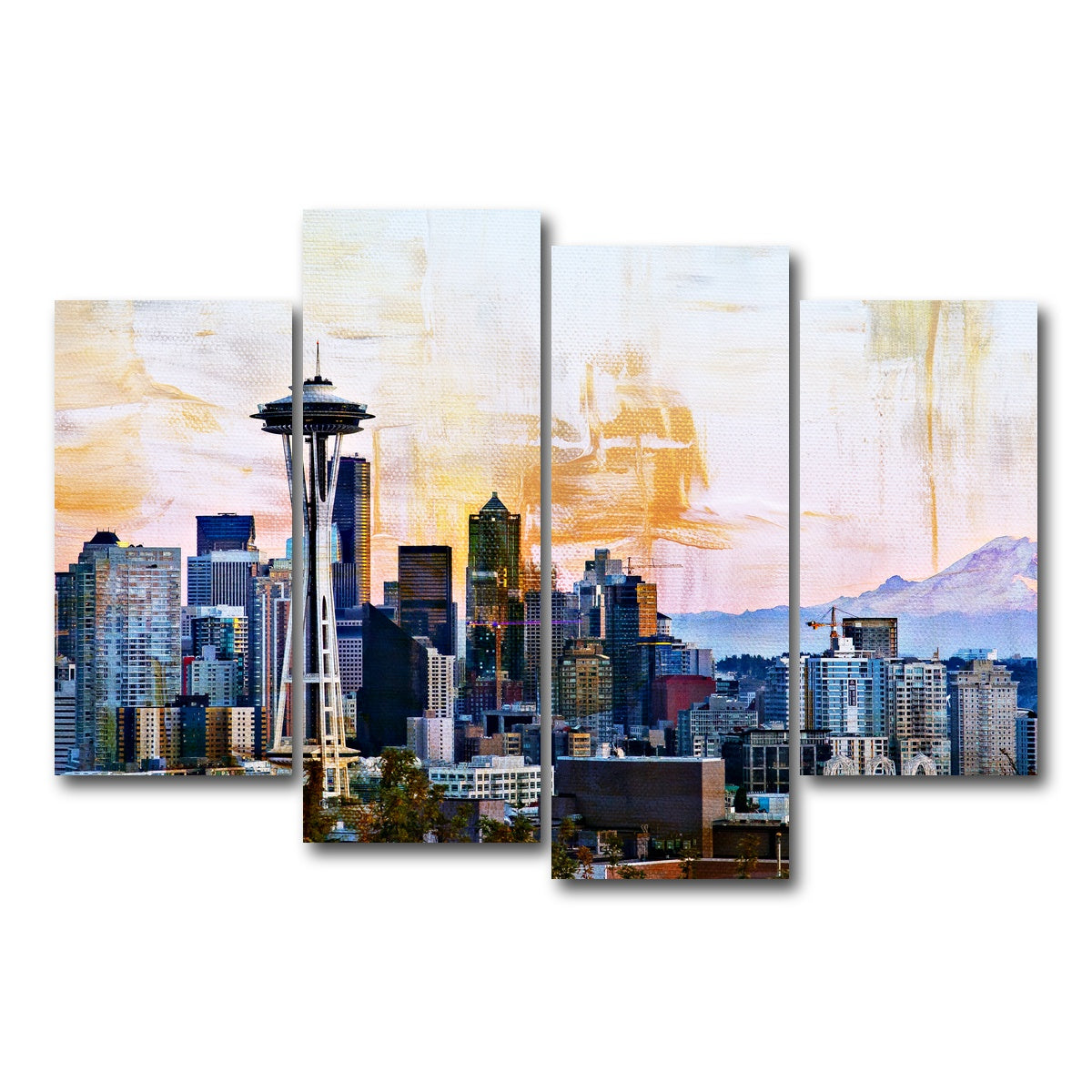 AUTO-MOCKUP WHITE | Abstract Seattle Skyline | 4 Piece | Gallery Wrap Canvas | group=4_short