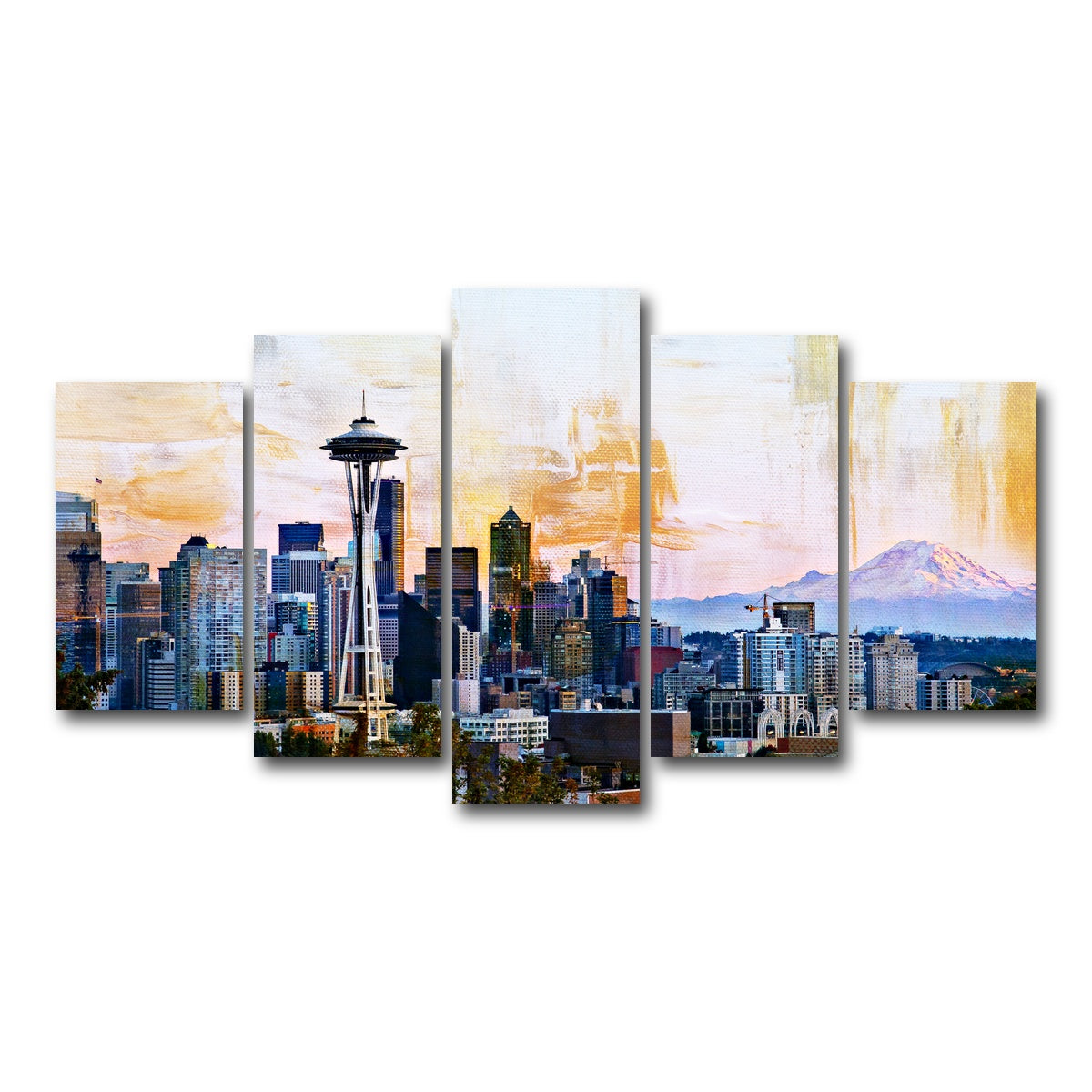 AUTO-MOCKUP WHITE | Abstract Seattle Skyline | 5 Piece | Gallery Wrap Canvas | group=5_normal