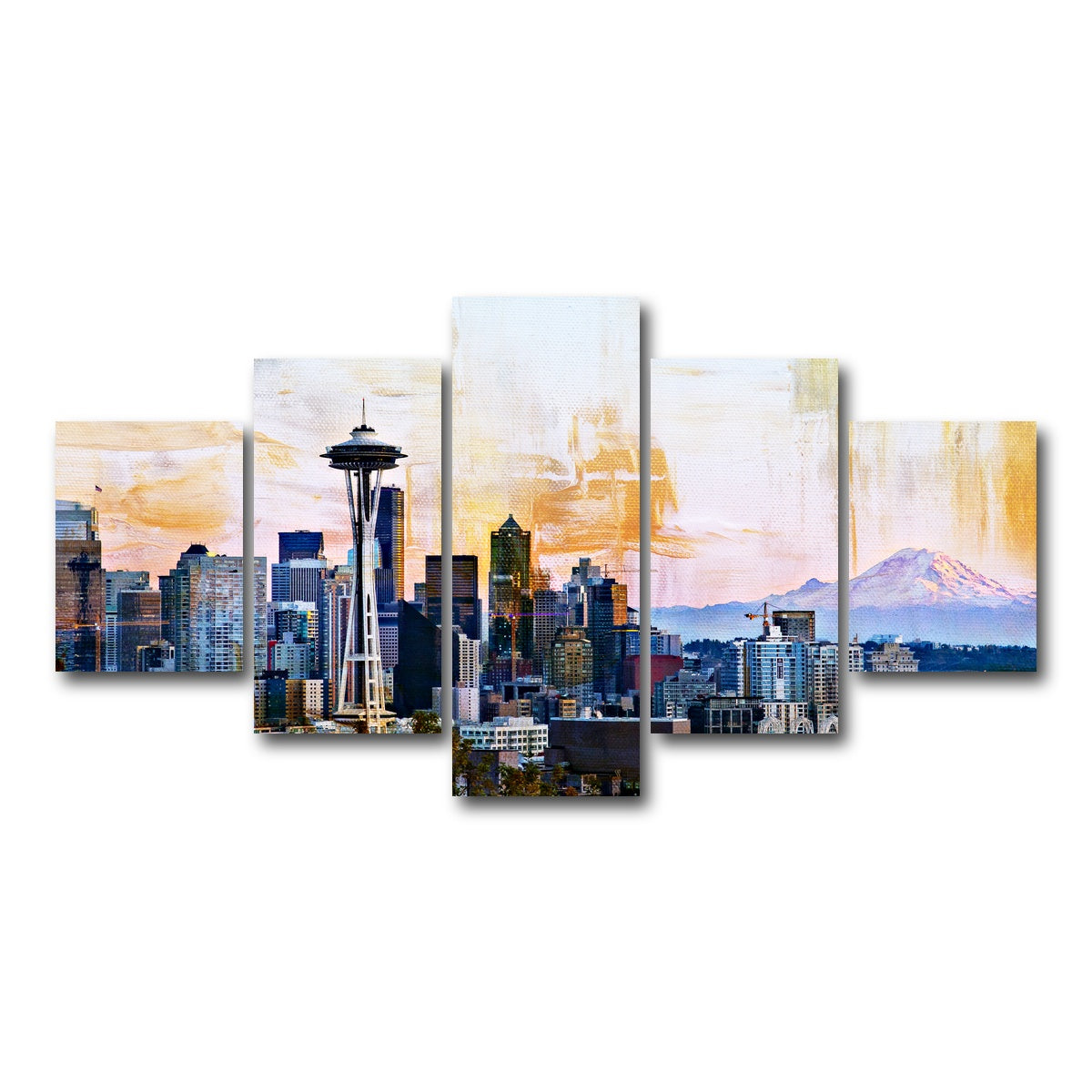 AUTO-MOCKUP WHITE | Abstract Seattle Skyline | 5 Piece | Gallery Wrap Canvas | group=5_short