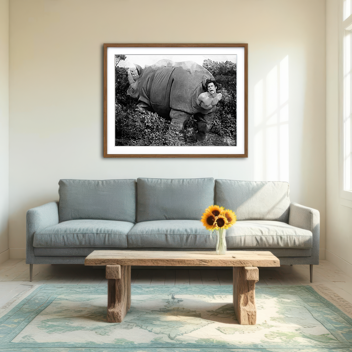 AUTO-MOCKUP ROOM | Ace Ventura Rhino Birth - Grayscale Wall Art