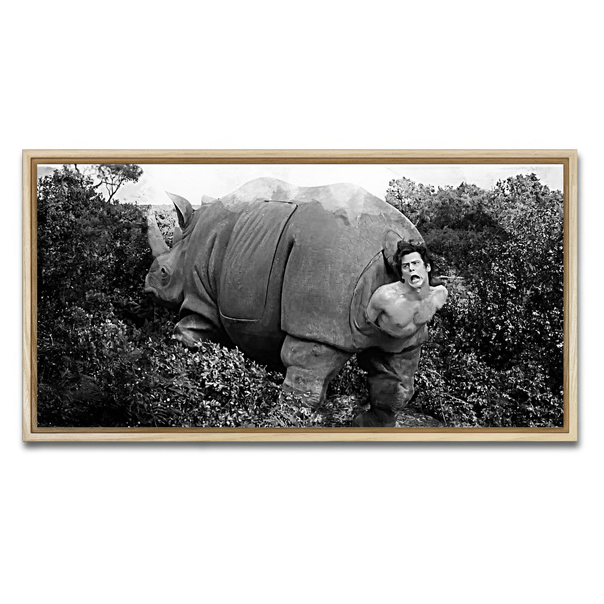 AUTO-MOCKUP WHITE | Ace Ventura Rhino Birth - Grayscale | 1 Piece | Natural Framed Canvas | group=2x1
