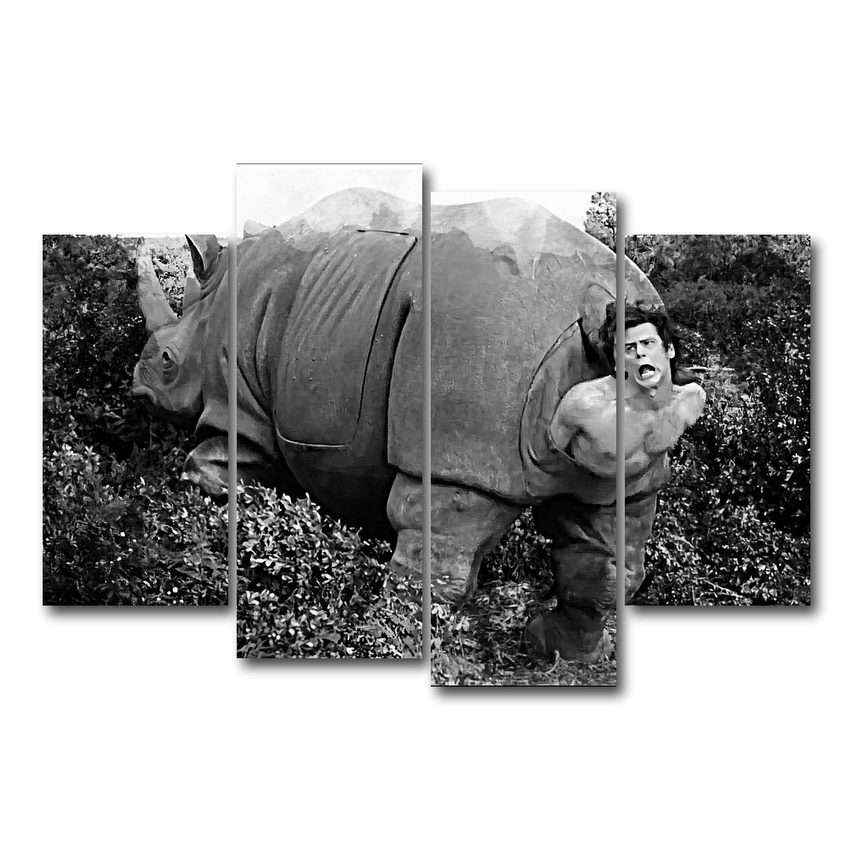 AUTO-MOCKUP WHITE | Ace Ventura Rhino Birth - Grayscale | 4 Piece | Gallery Wrap Canvas | group=4_short