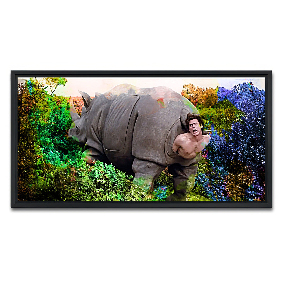 AUTO-MOCKUP WHITE | Ace Ventura Rhino Birth | 1 Piece | Black Framed Canvas | group=2x1