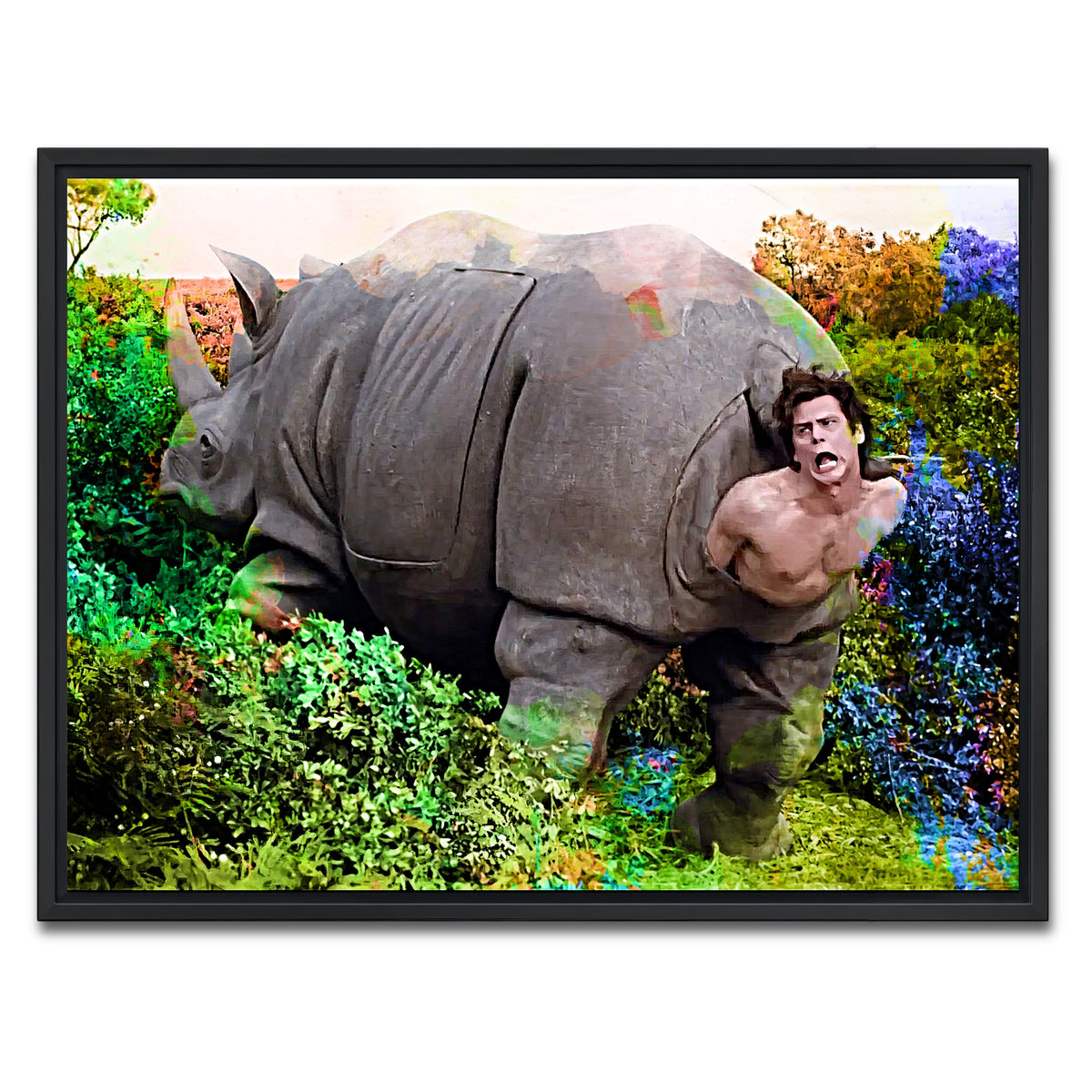 AUTO-MOCKUP WHITE | Ace Ventura Rhino Birth | 1 Piece | Black Framed Canvas | group=4x3