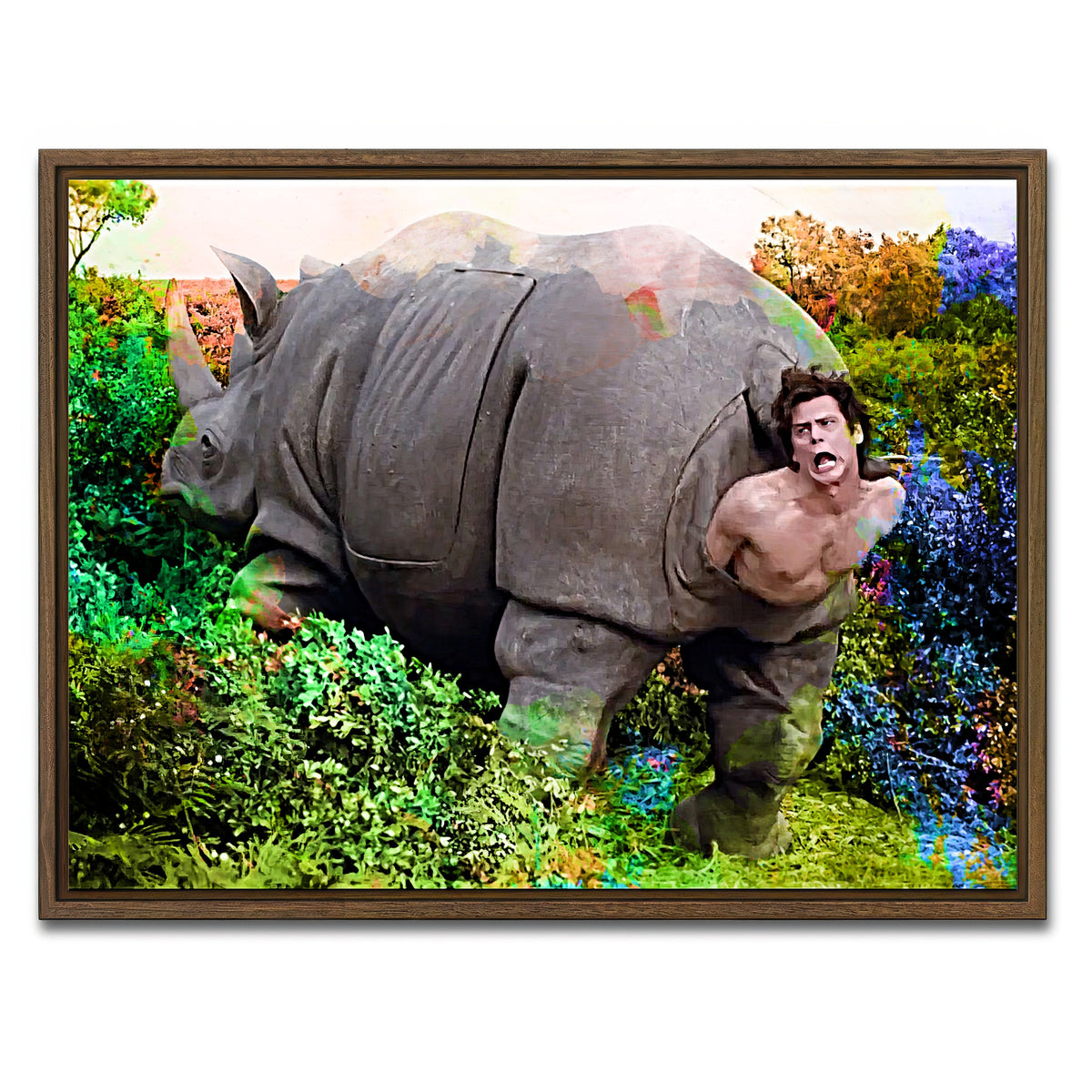 AUTO-MOCKUP WHITE | Ace Ventura Rhino Birth | 1 Piece | Walnut Framed Canvas | group=4x3