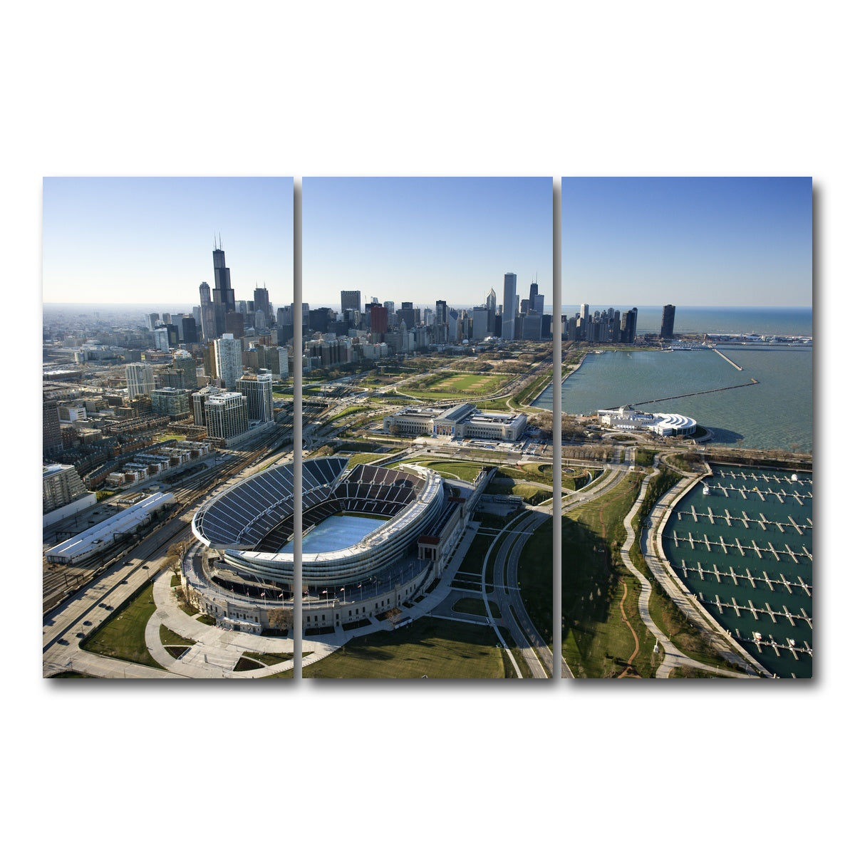 AUTO-MOCKUP WHITE | Aerial view of Chicago - Soldier Field | 3 Piece | Gallery Wrap Canvas | group=12x24