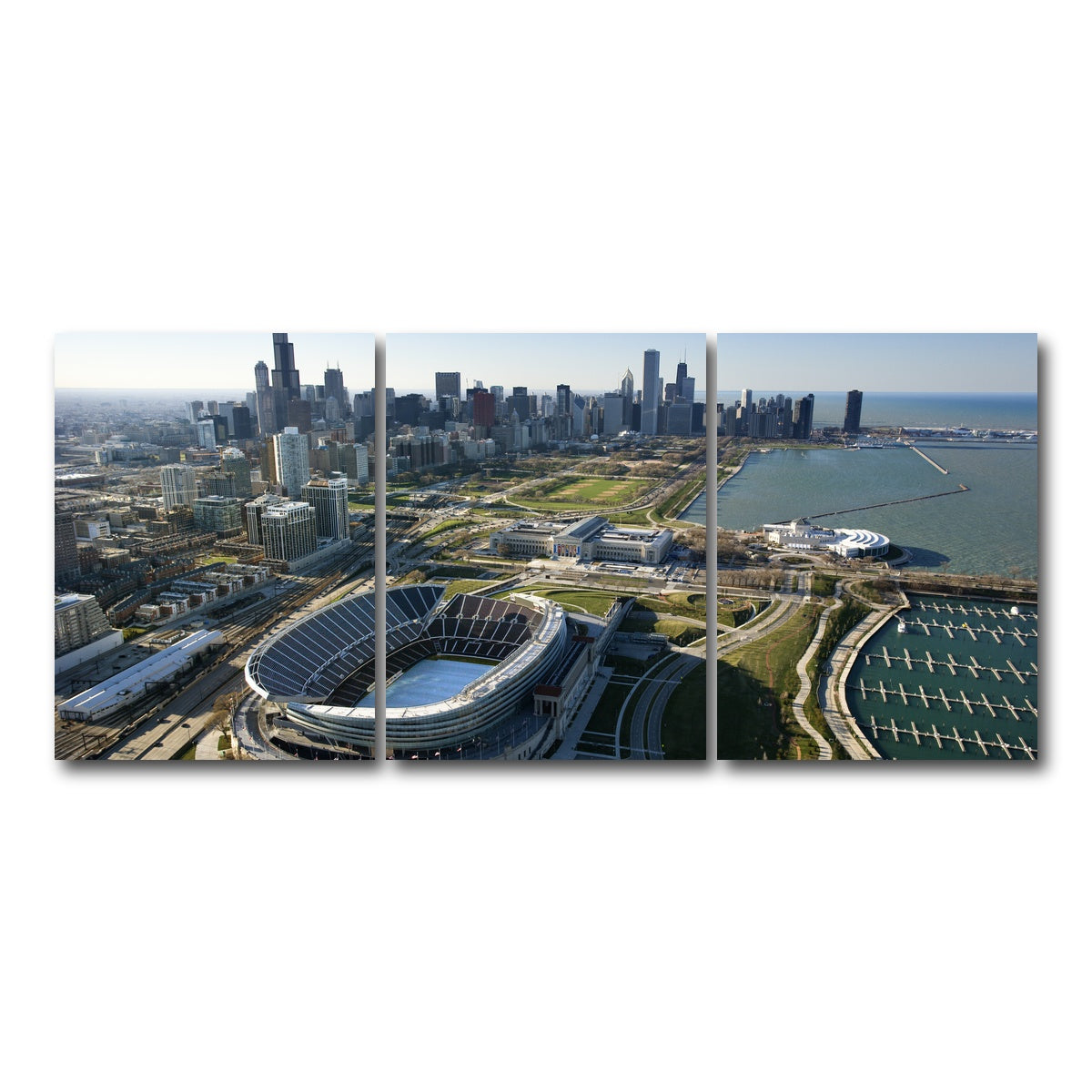 AUTO-MOCKUP WHITE | Aerial view of Chicago - Soldier Field | 3 Piece | Gallery Wrap Canvas | group=18x24
