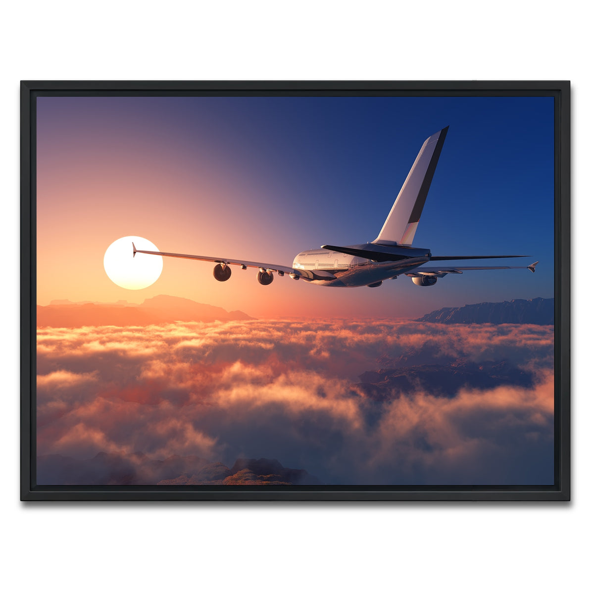 AUTO-MOCKUP WHITE | Airplane above the clouds | 1 Piece | Black Framed Canvas | group=4x3