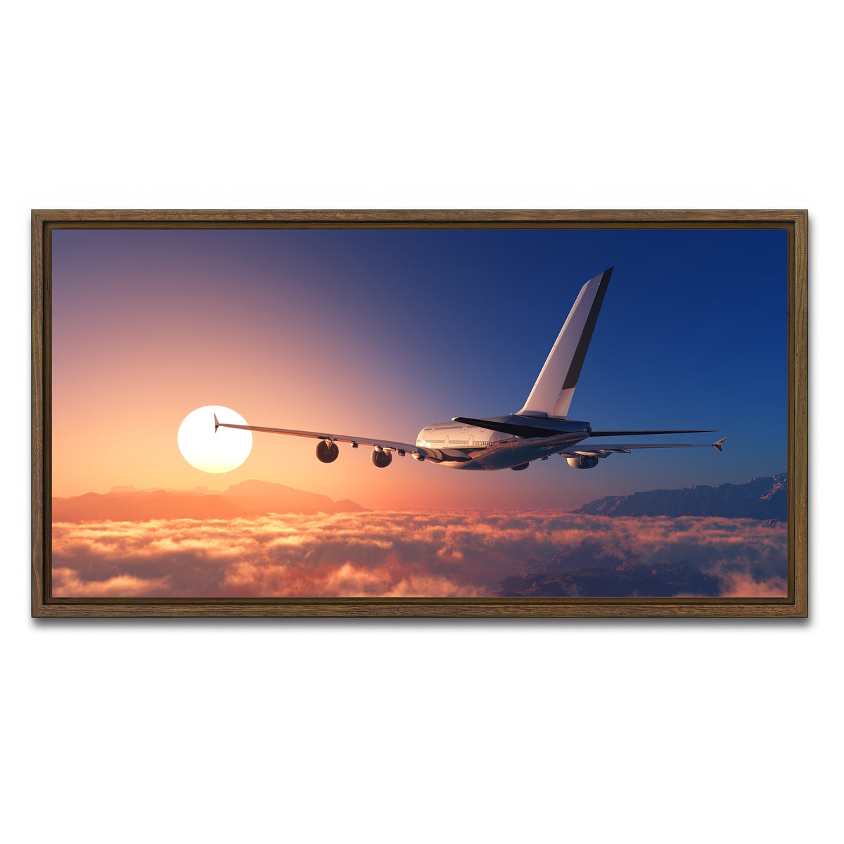 AUTO-MOCKUP WHITE | Airplane above the clouds | 1 Piece | Walnut Framed Canvas | group=2x1