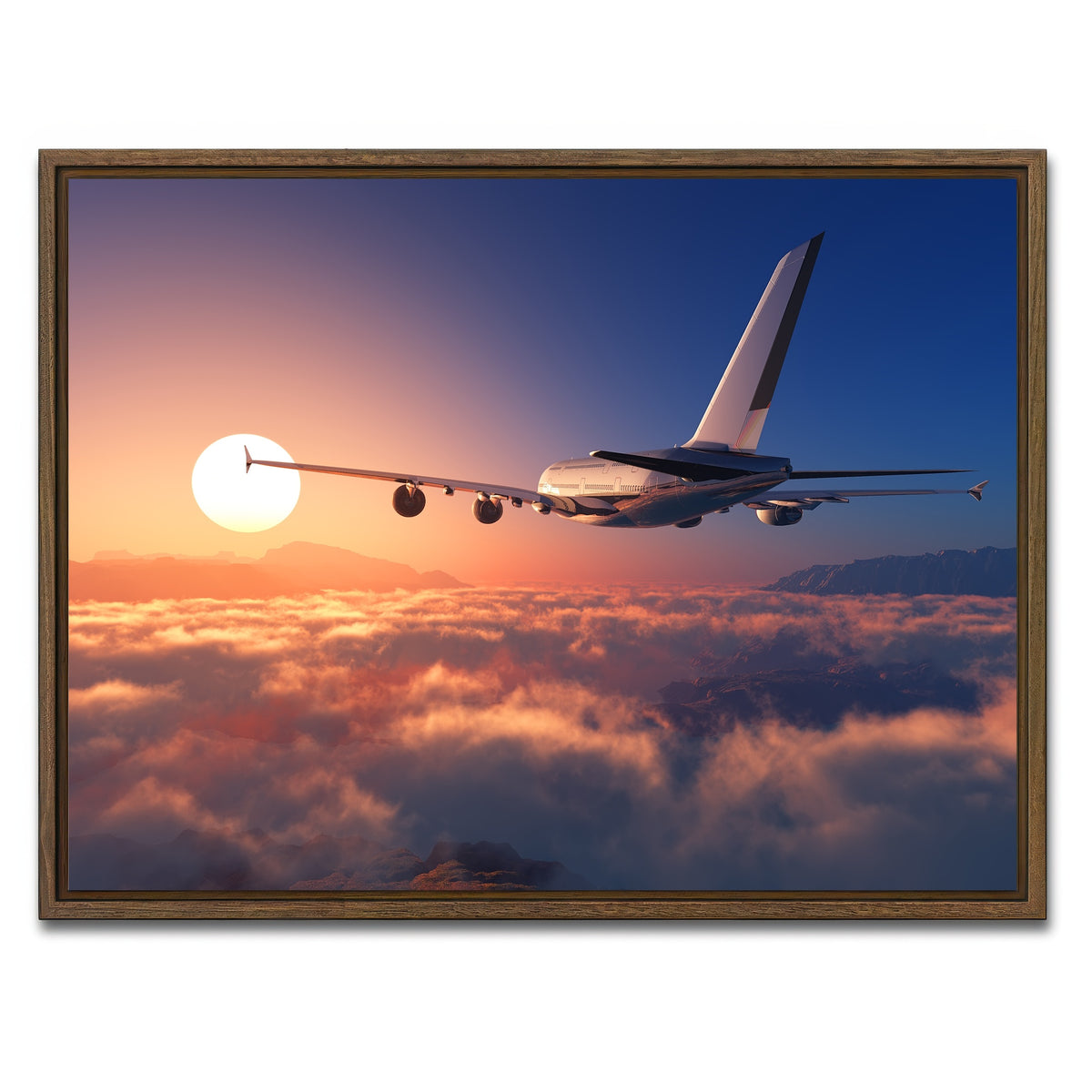 AUTO-MOCKUP WHITE | Airplane above the clouds | 1 Piece | Walnut Framed Canvas | group=4x3