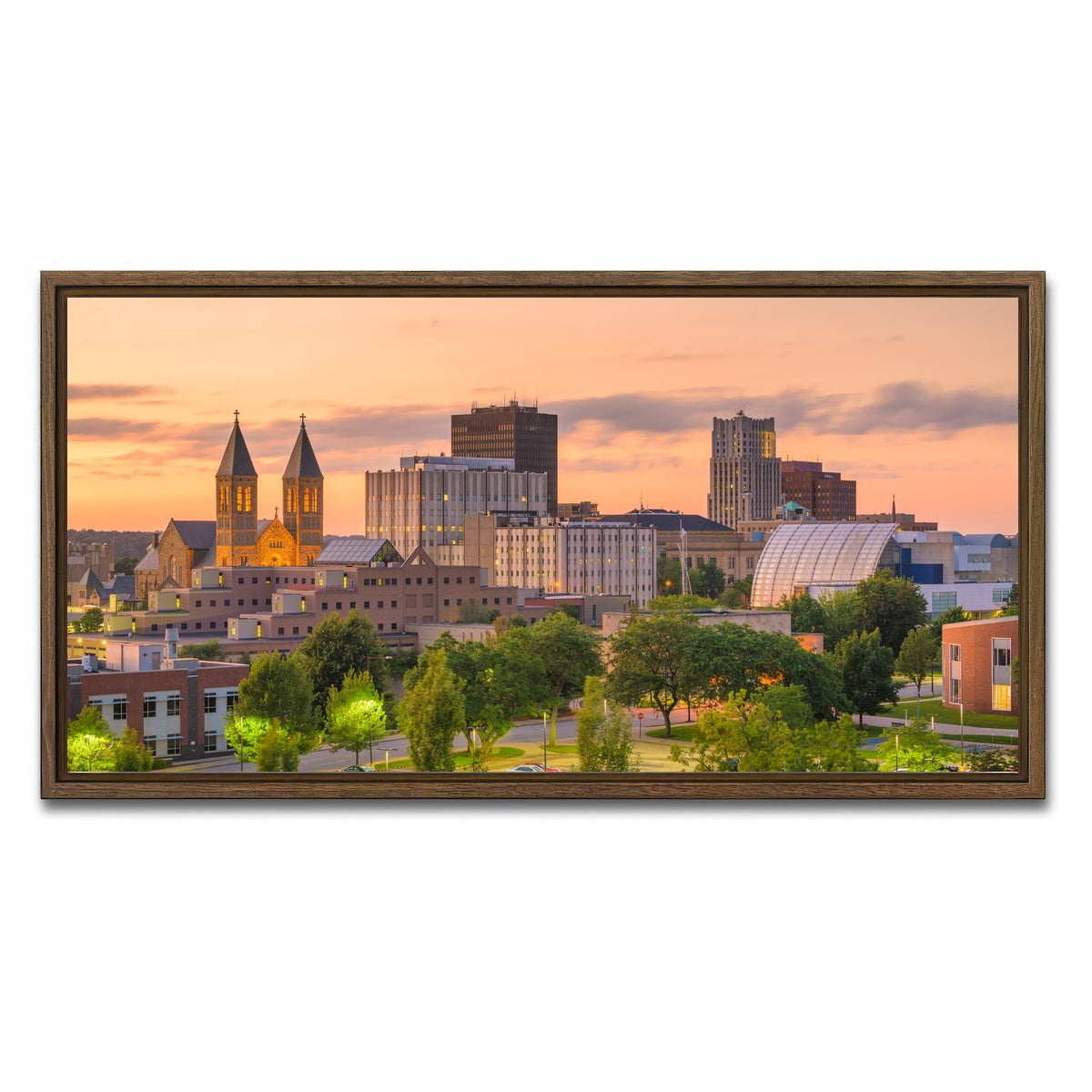 AUTO-MOCKUP WHITE | Akron Downtown Skyline | 1 Piece | Walnut Framed Canvas | group=2x1