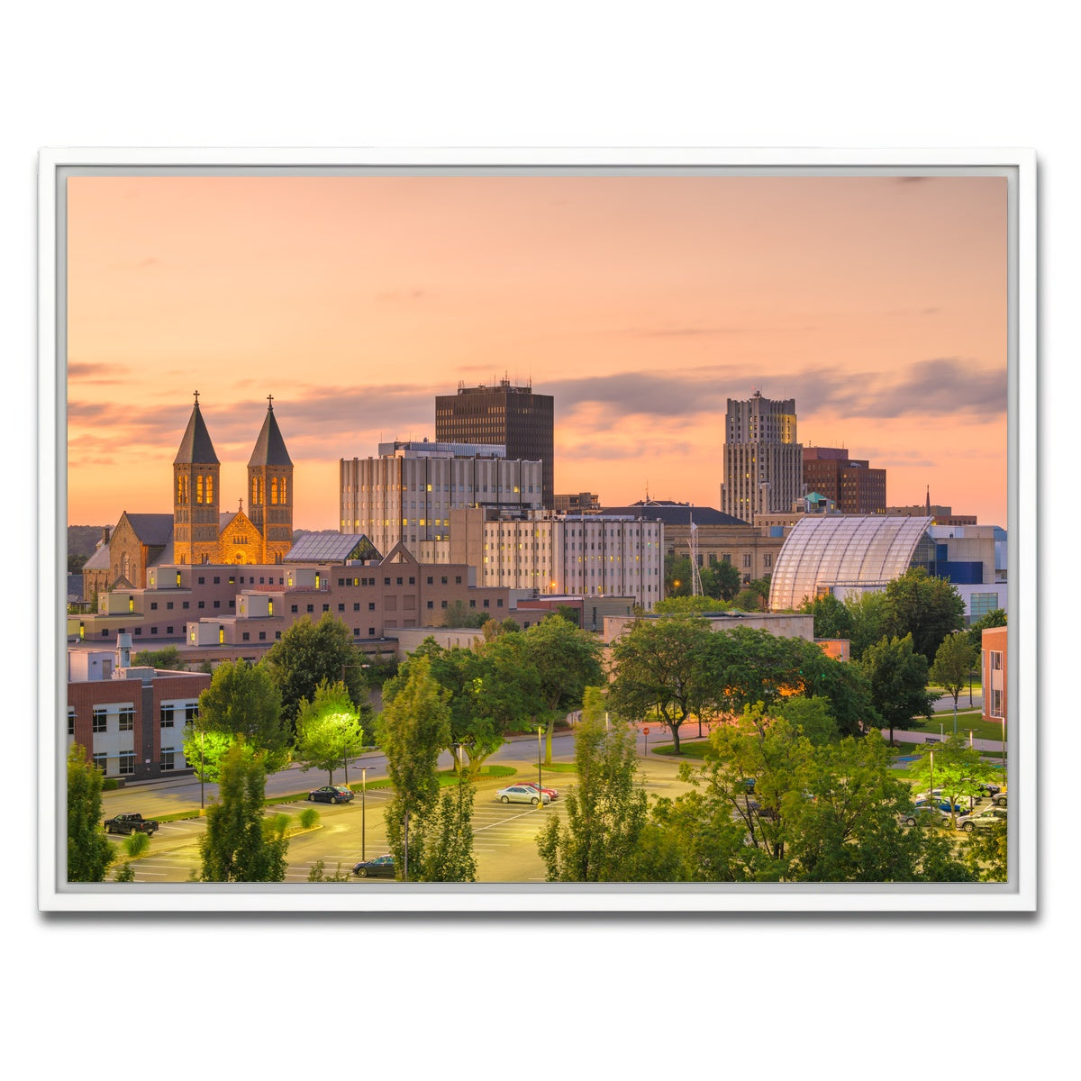AUTO-MOCKUP WHITE | Akron Downtown Skyline | 1 Piece | White Framed Canvas | group=4x3
