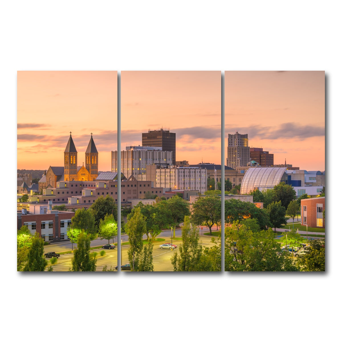 AUTO-MOCKUP WHITE | Akron Downtown Skyline | 3 Piece | Gallery Wrap Canvas | group=12x24