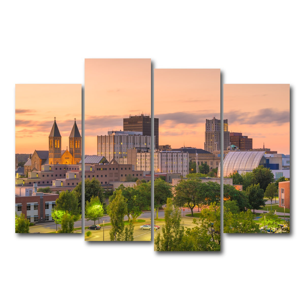 AUTO-MOCKUP WHITE | Akron Downtown Skyline | 4 Piece | Gallery Wrap Canvas | group=4_normal