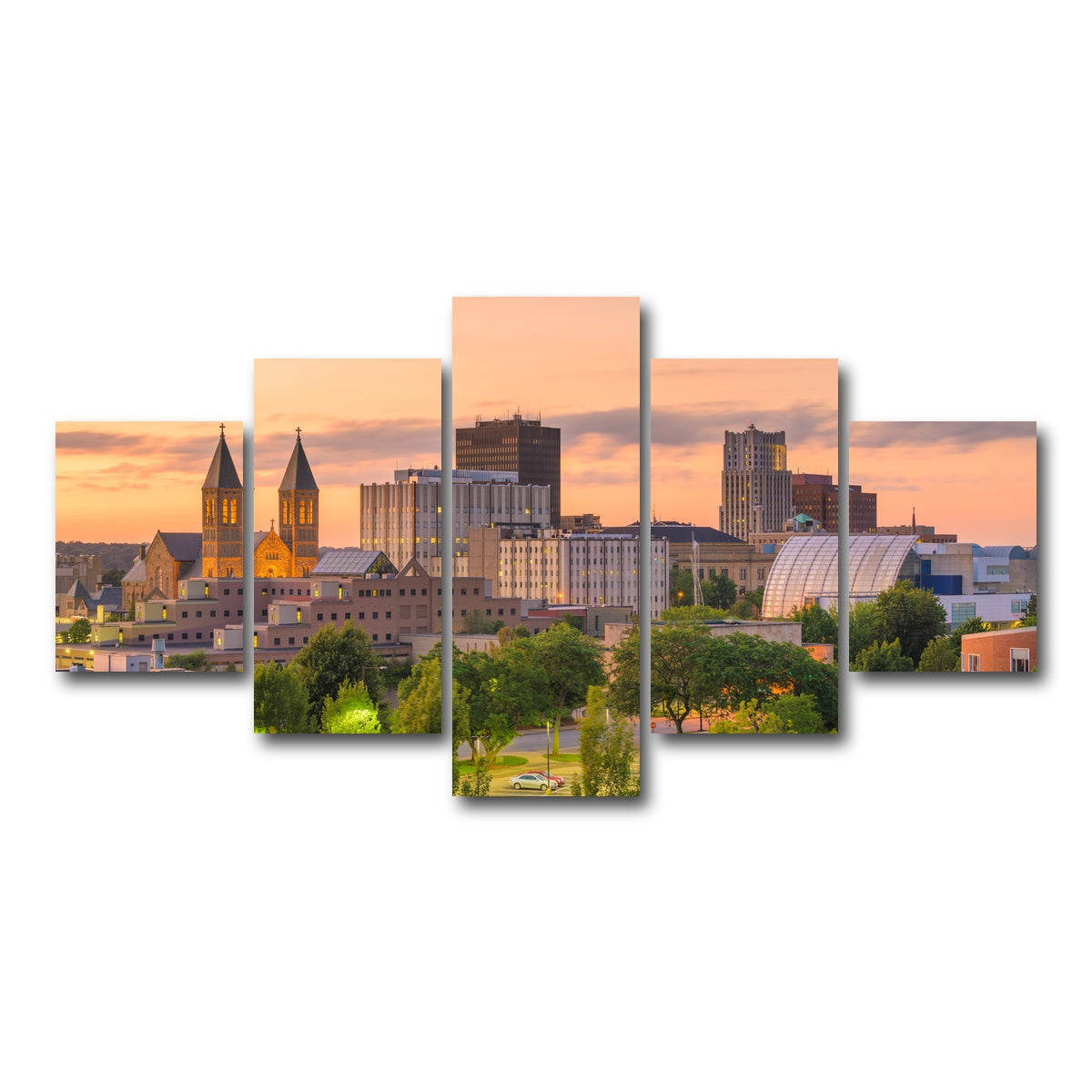AUTO-MOCKUP WHITE | Akron Downtown Skyline | 5 Piece | Gallery Wrap Canvas | group=5_short