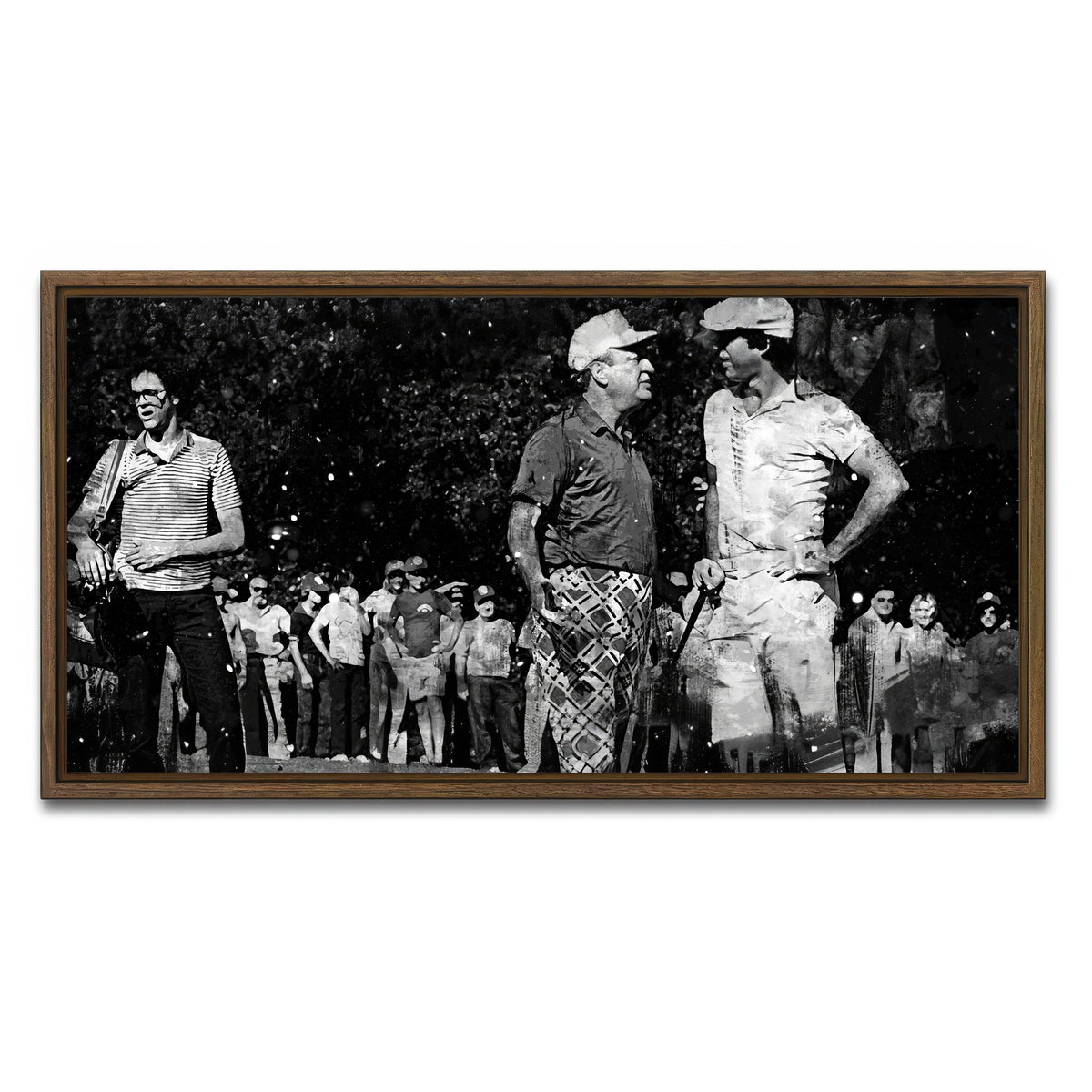 AUTO-MOCKUP WHITE | Al & Ty Caddyshack Grayscale | 1 Piece | Walnut Framed Canvas | group=2x1