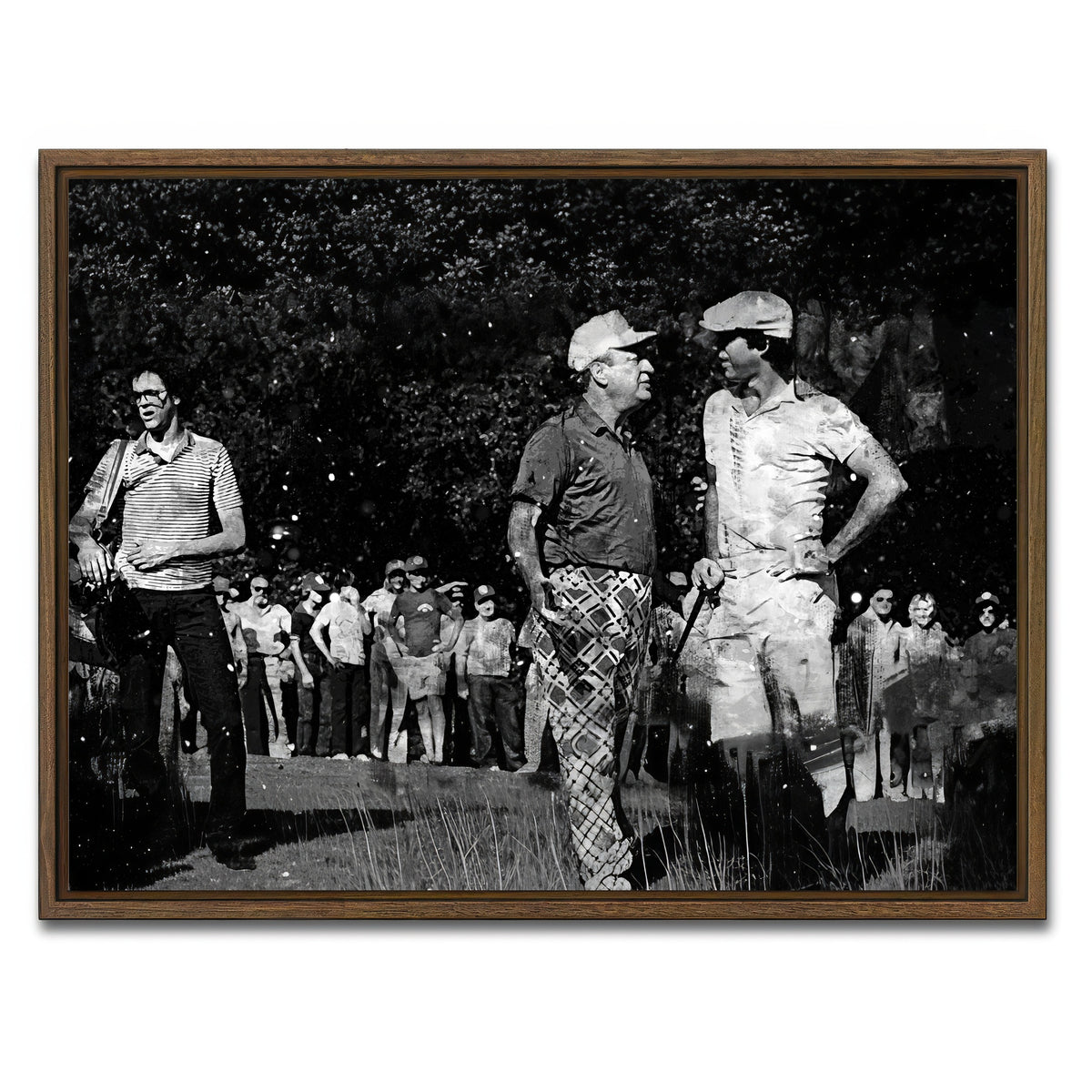 AUTO-MOCKUP WHITE | Al & Ty Caddyshack Grayscale | 1 Piece | Walnut Framed Canvas | group=4x3