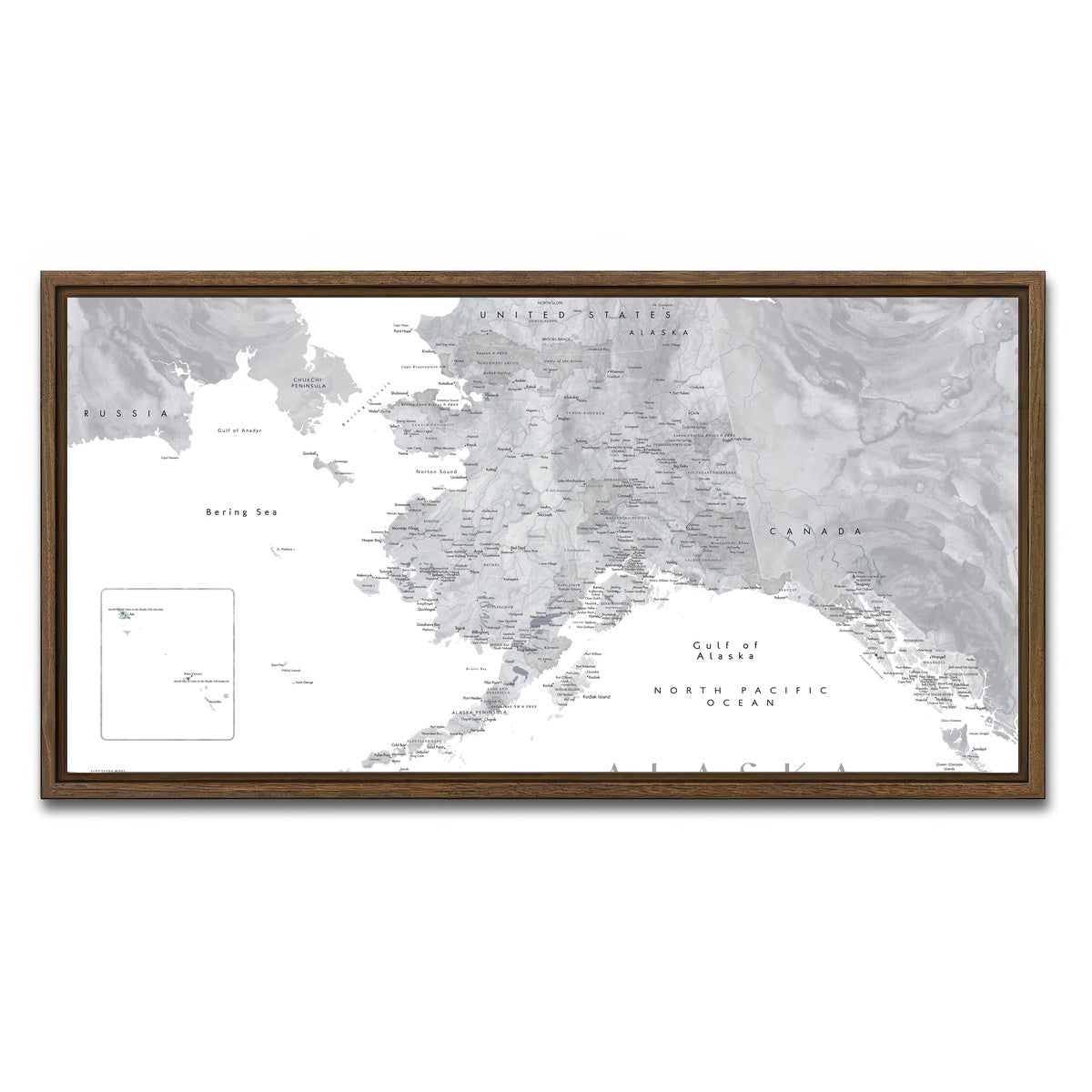 AUTO-MOCKUP WHITE | Alaska Map 2 | 1 Piece | Walnut Framed Canvas | group=2x1