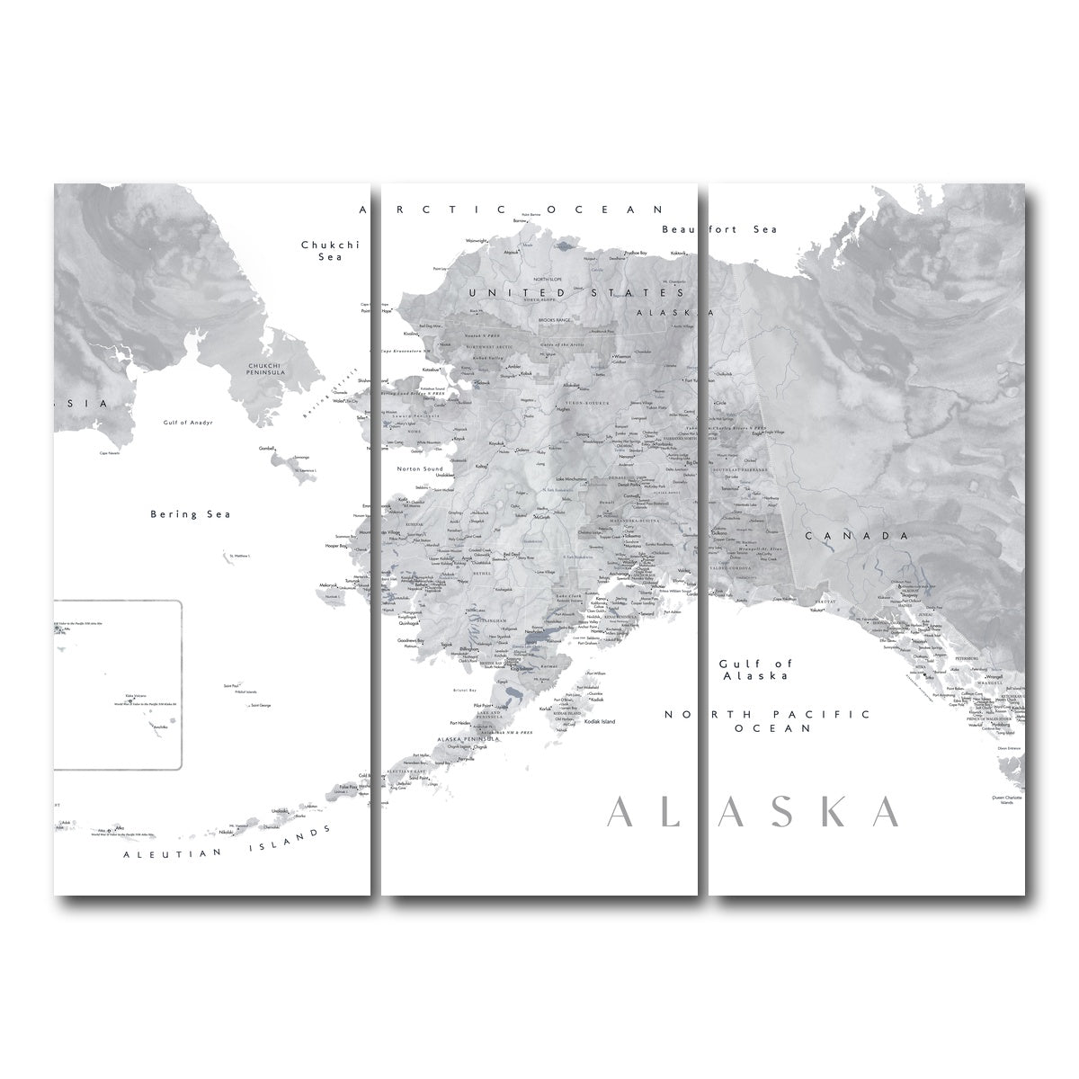 AUTO-MOCKUP WHITE | Alaska Map 2 | 3 Piece | Gallery Wrap Canvas | group=8x18