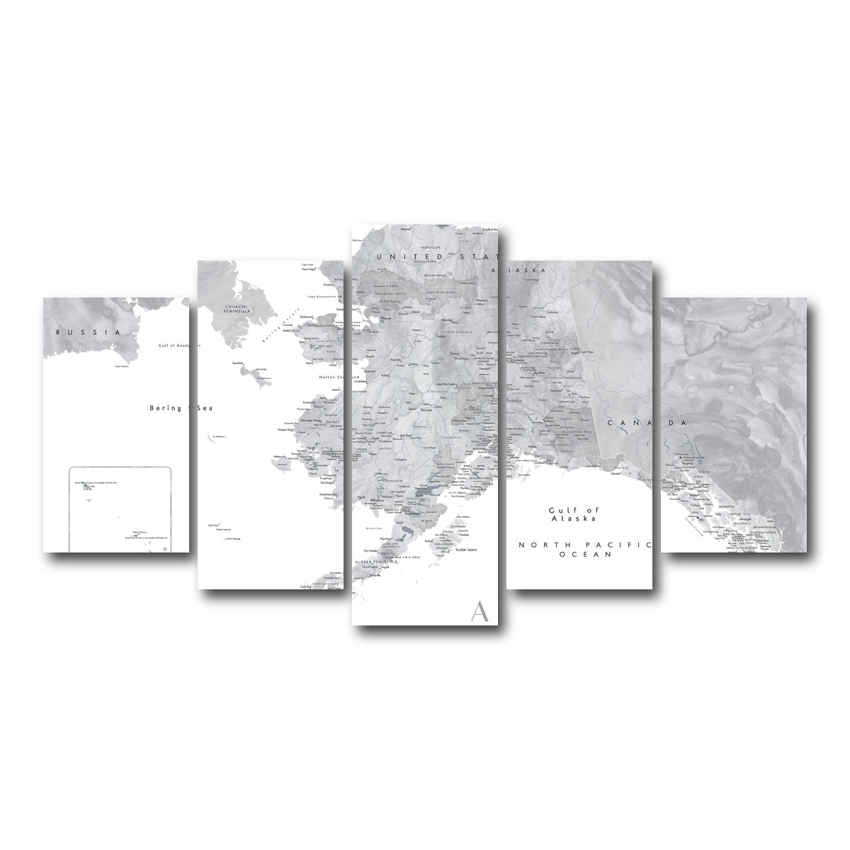 AUTO-MOCKUP WHITE | Alaska Map 2 | 5 Piece | Gallery Wrap Canvas | group=5_normal