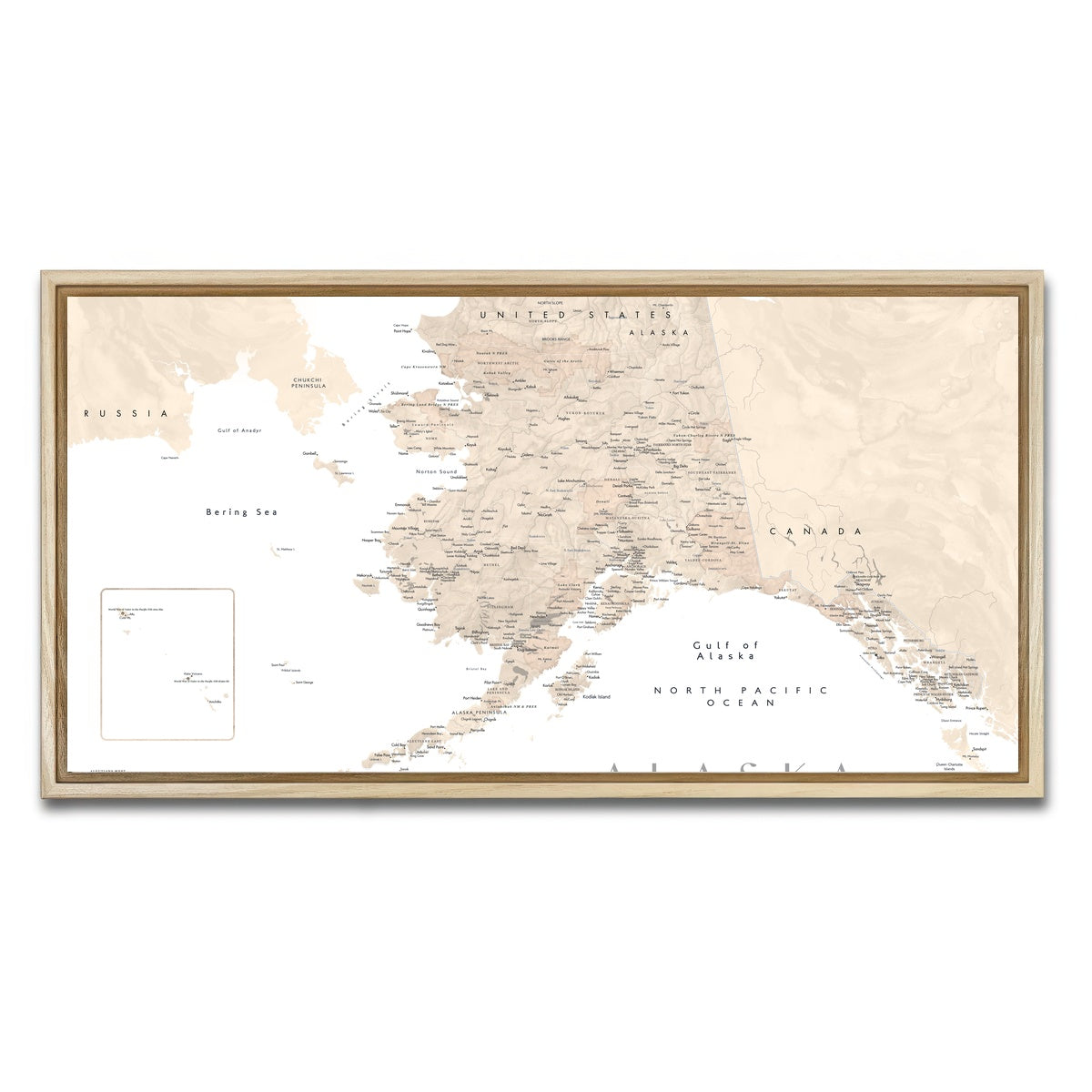 AUTO-MOCKUP WHITE | Alaska Map 3 | 1 Piece | Natural Framed Canvas | group=2x1
