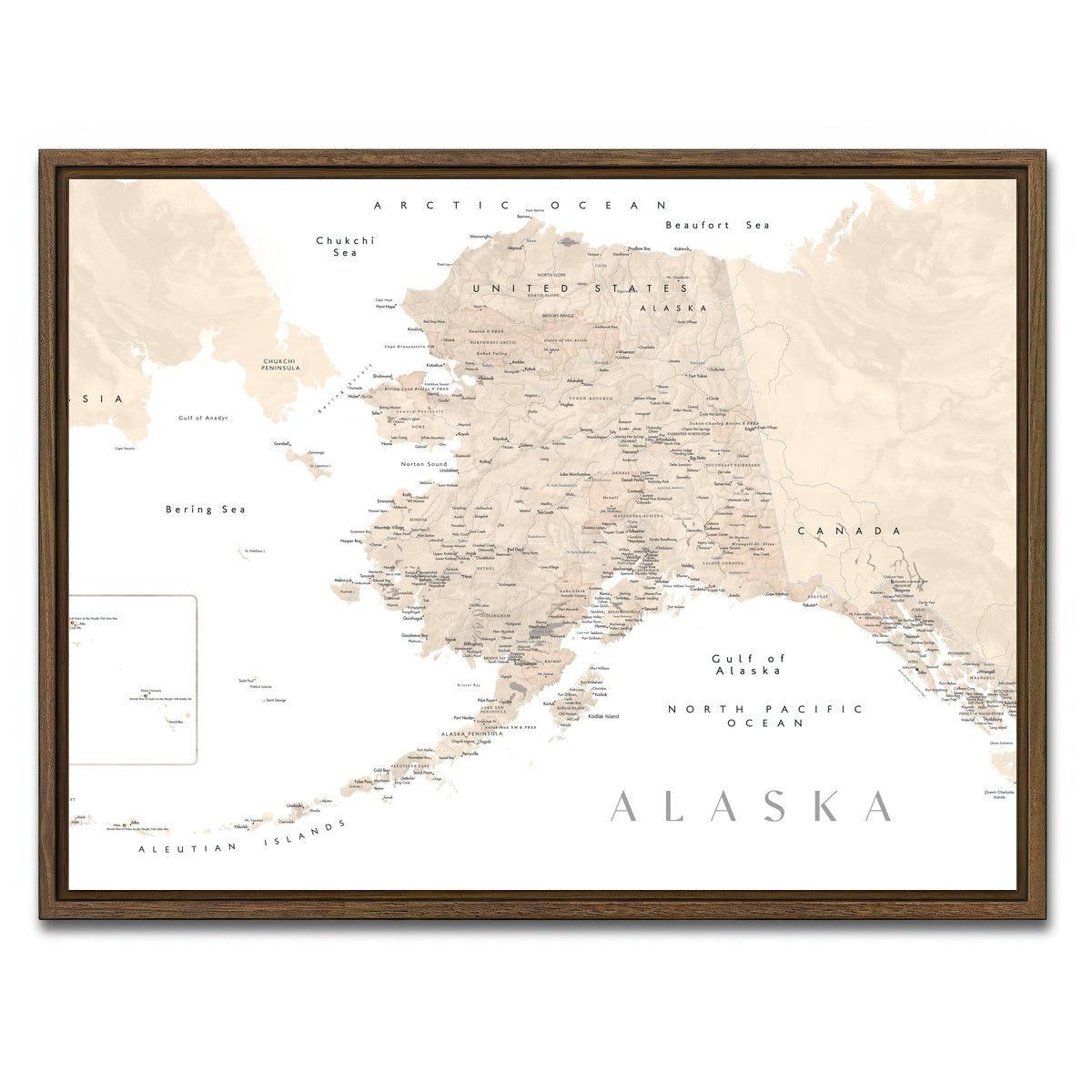 AUTO-MOCKUP WHITE | Alaska Map 3 | 1 Piece | Walnut Framed Canvas | group=4x3