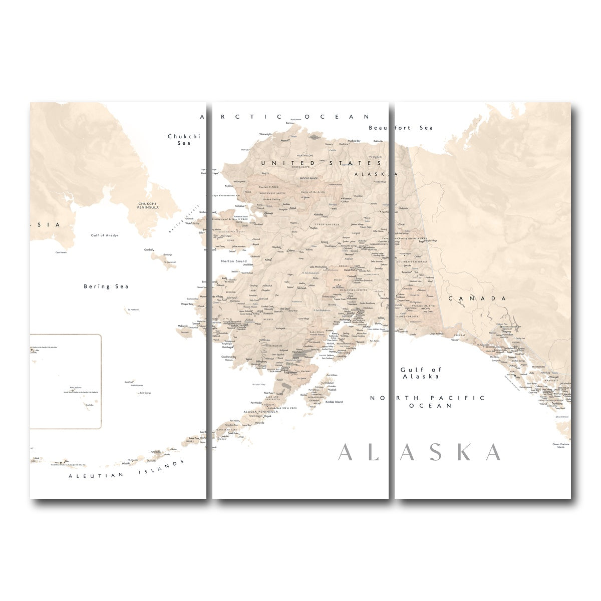 AUTO-MOCKUP WHITE | Alaska Map 3 | 3 Piece | Gallery Wrap Canvas | group=8x18