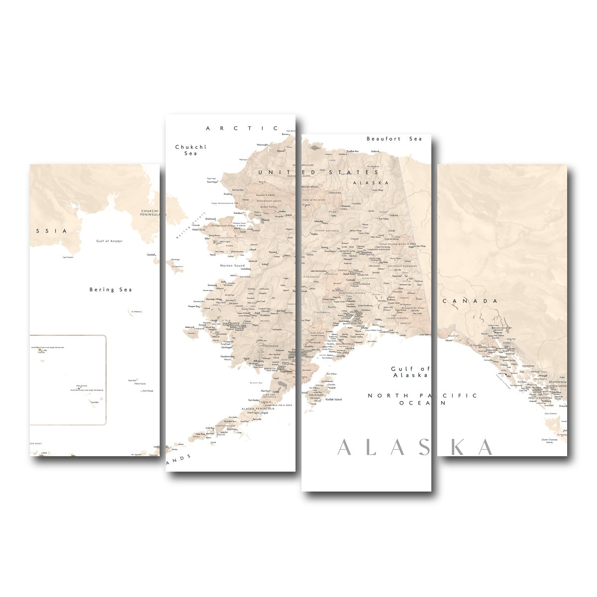 AUTO-MOCKUP WHITE | Alaska Map 3 | 4 Piece | Gallery Wrap Canvas | group=4_normal