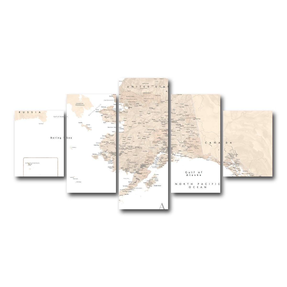 AUTO-MOCKUP WHITE | Alaska Map 3 | 5 Piece | Gallery Wrap Canvas | group=5_short