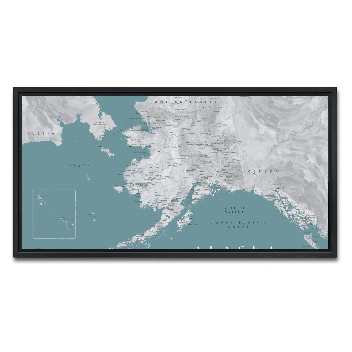 AUTO-MOCKUP WHITE | Alaska Map | 1 Piece | Black Framed Canvas | group=2x1